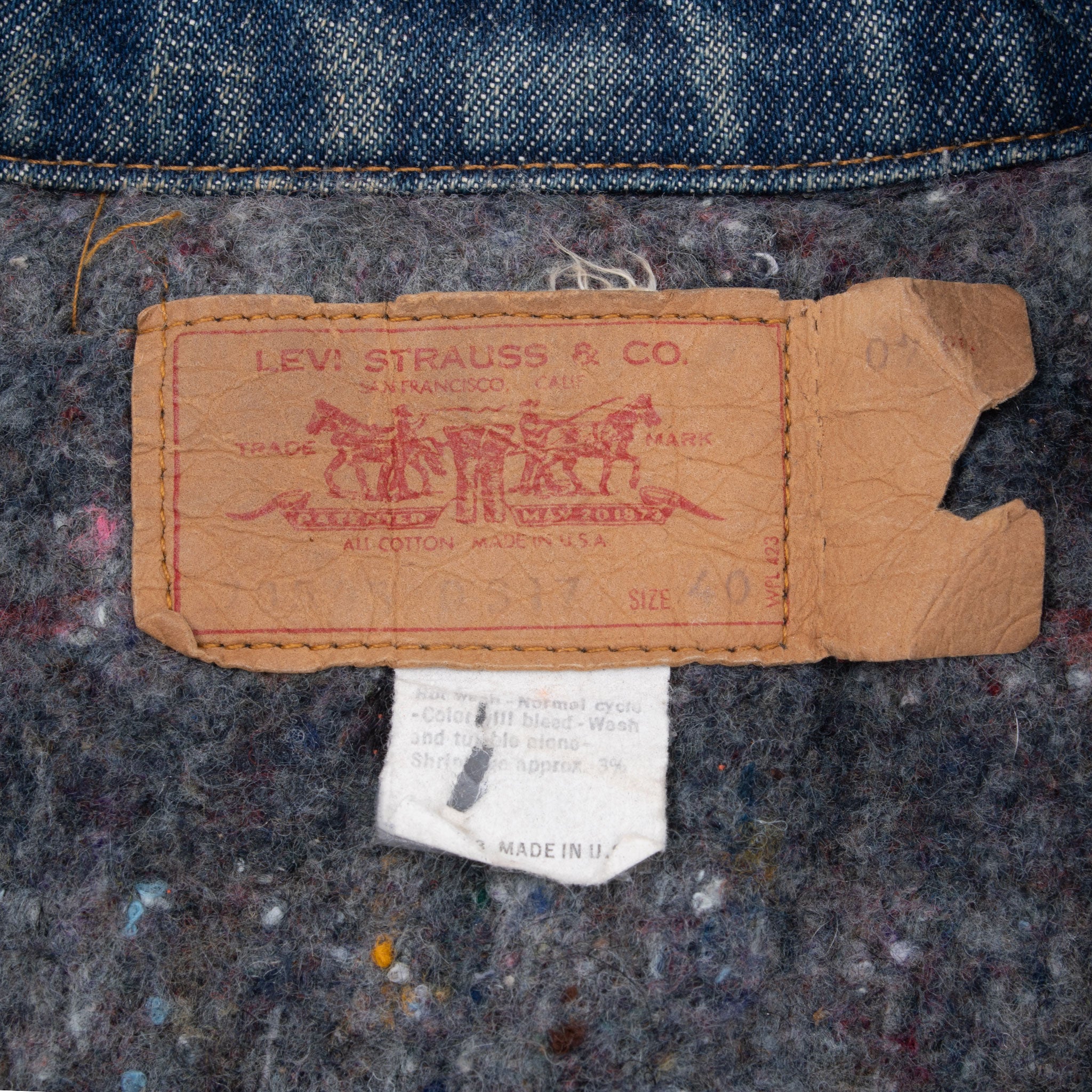 VINTAGE LEVIS INDIGO BLUE 2 POCKETS BLANKET LINED JACKET SIZE 40 1980S MADE IN USA