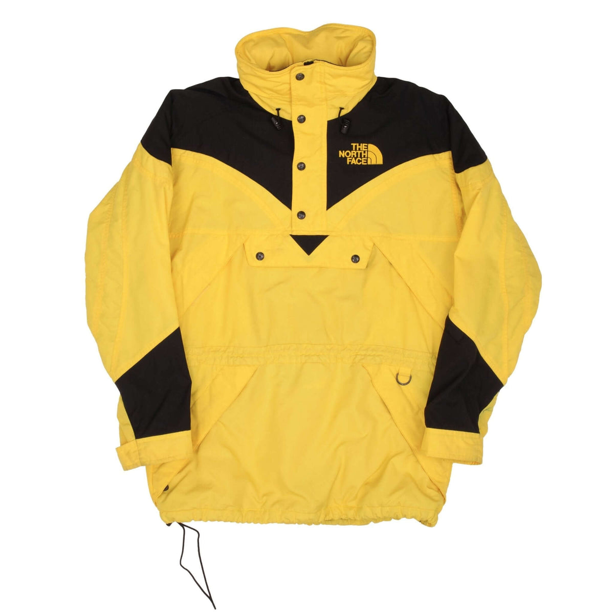 Full front of The North Face yellow and black pullover ski jacket