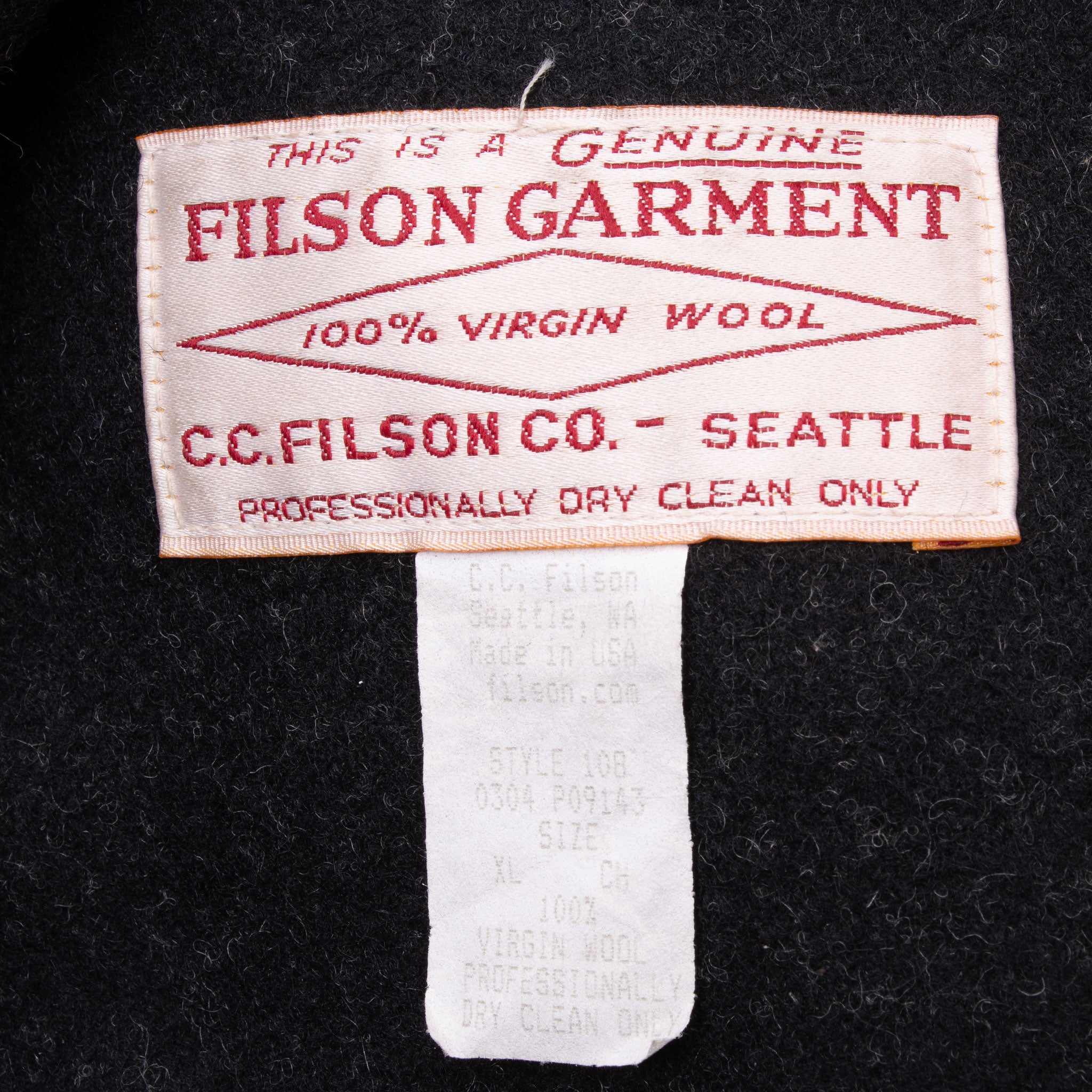 Vintage Filson Weekender Miles Breaker Black Wool Coat Size XL 2000S Made In Usa