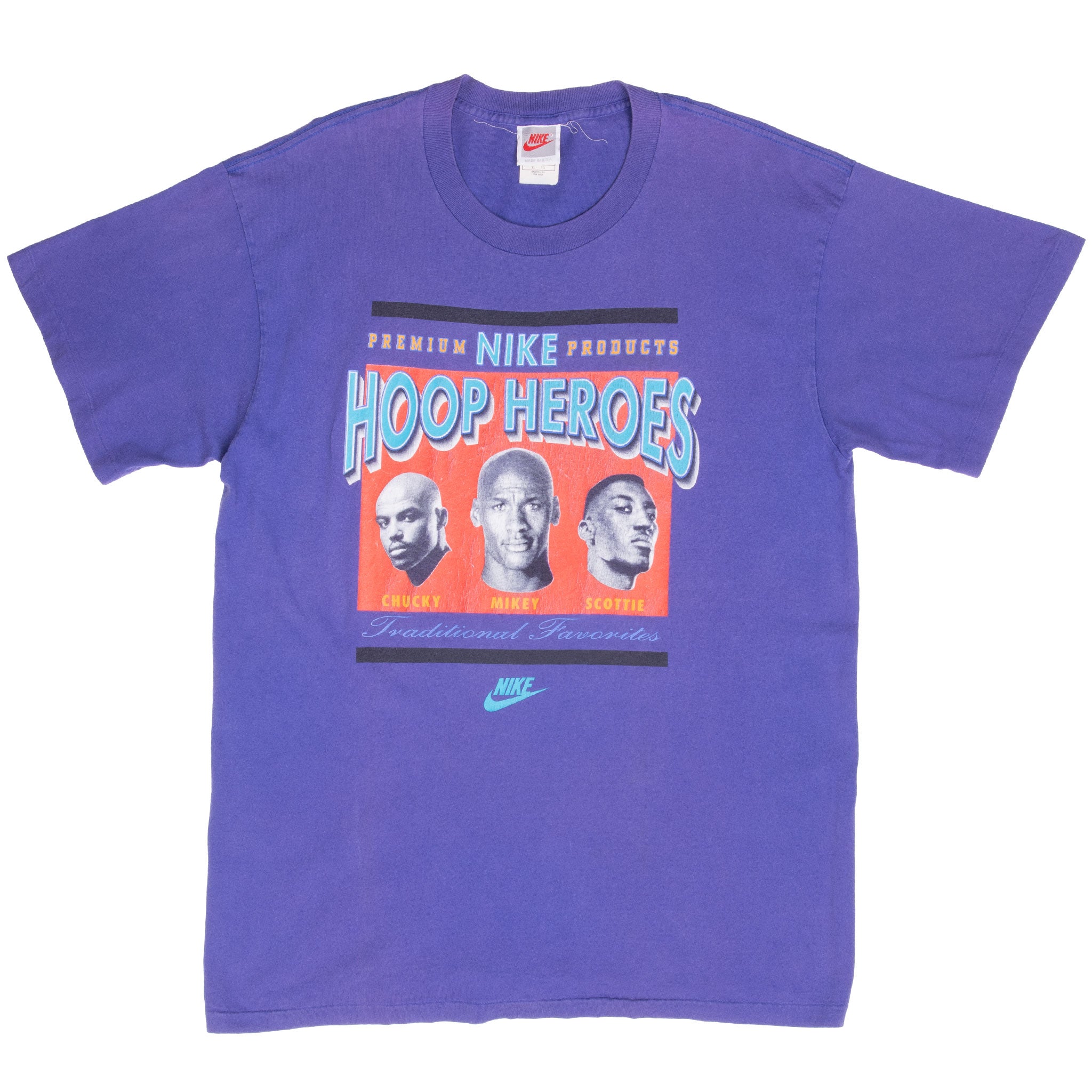 Vintage Nike Hoop Heroes Chucky Mikey Scottie Late 1980S Tee Shirt Size Large Made In Usa