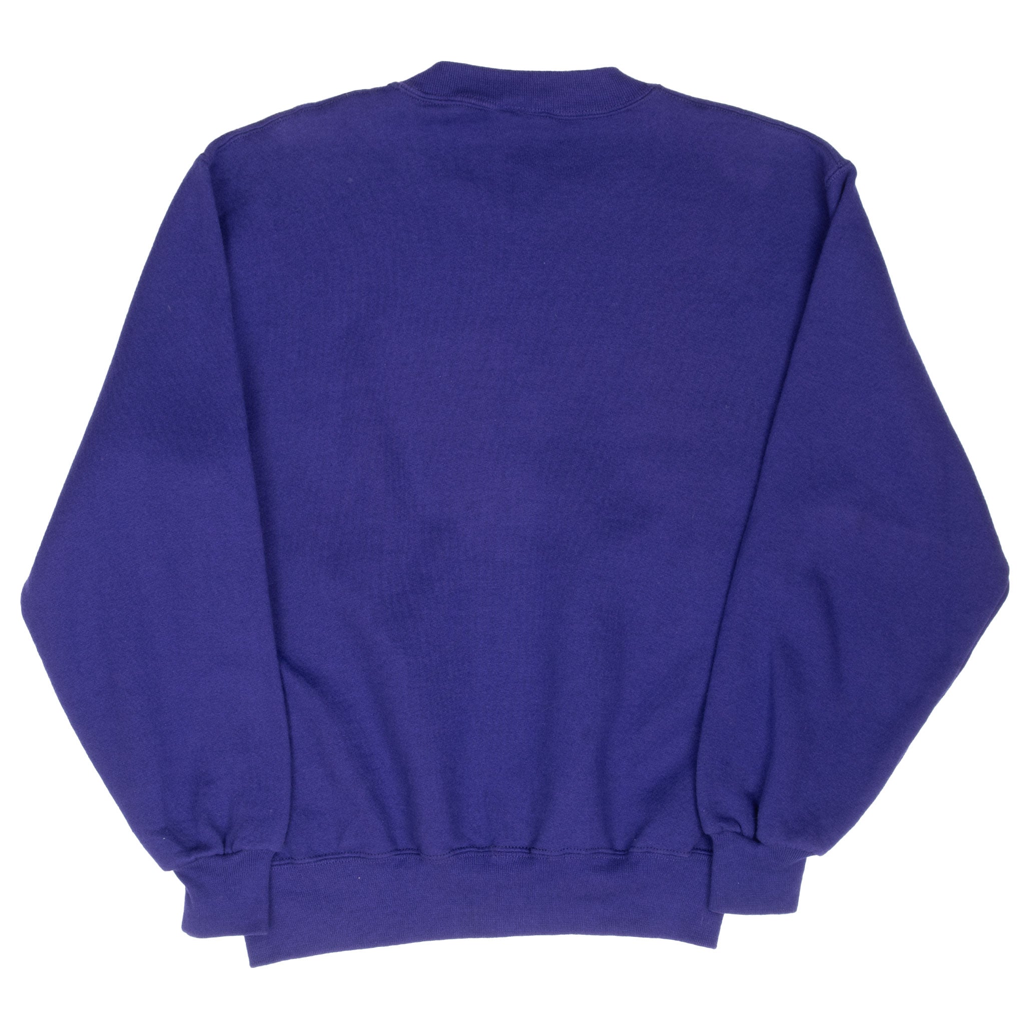 Back of blank purple Russell Athletic crewneck sweatshirt
