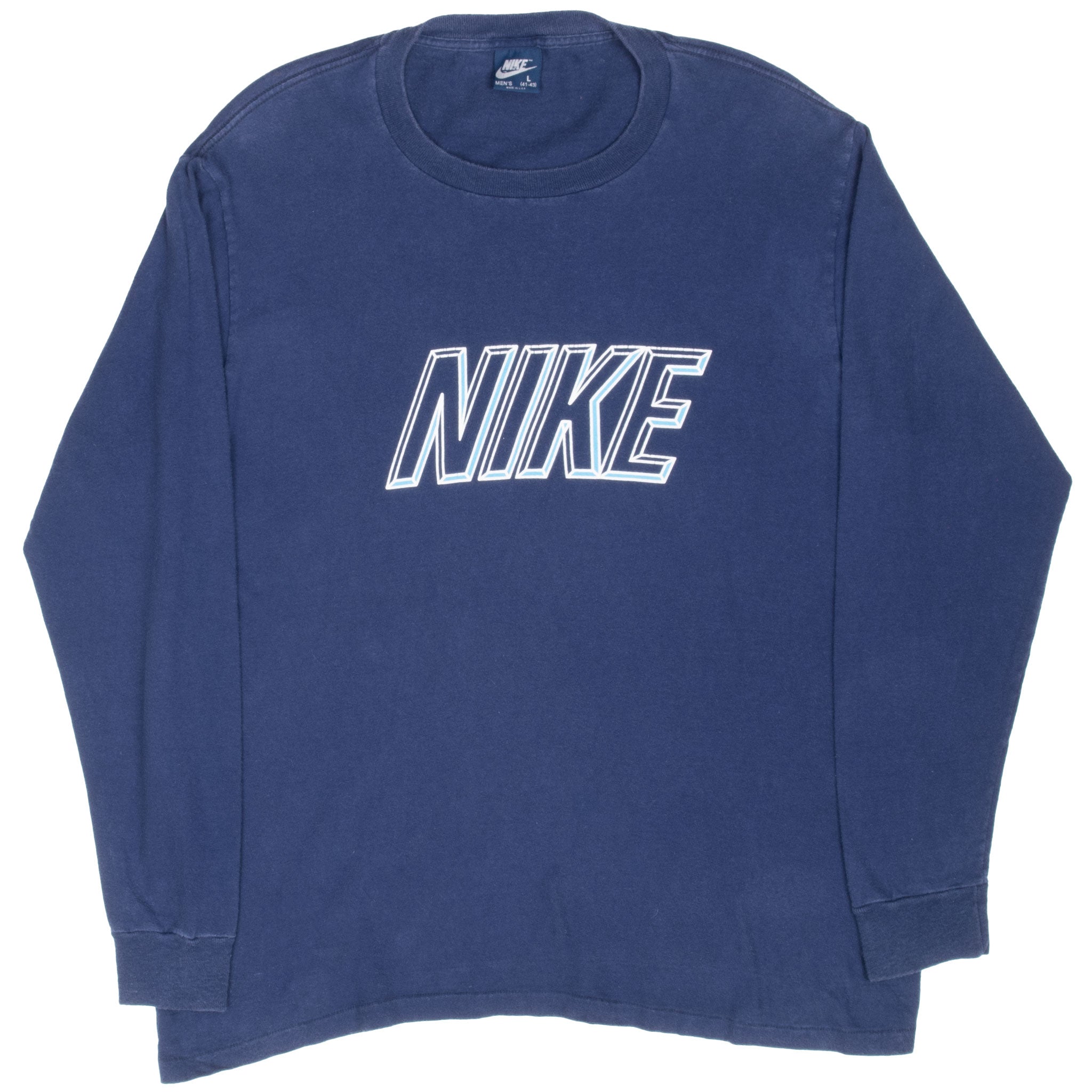 Vintage Nike Spellout Blue Long Sleeve Tee Shirt 1980S Size Large Made In Usa With Single Stitch Sleeves
Blue Label