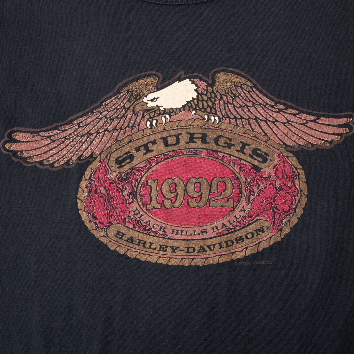 Close-up of Sturgis 1992 Black Hills Rally Harley-Davidson eagle front graphic