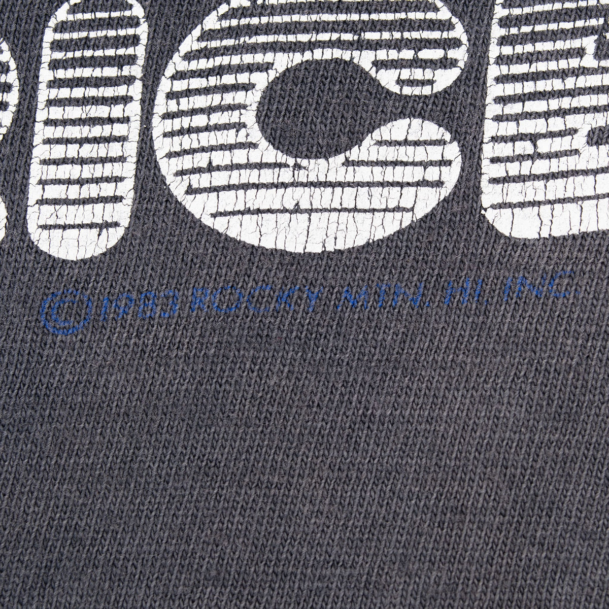 Close-up of striped front lettering and blue 1983 Harley-Davidson copyright mark