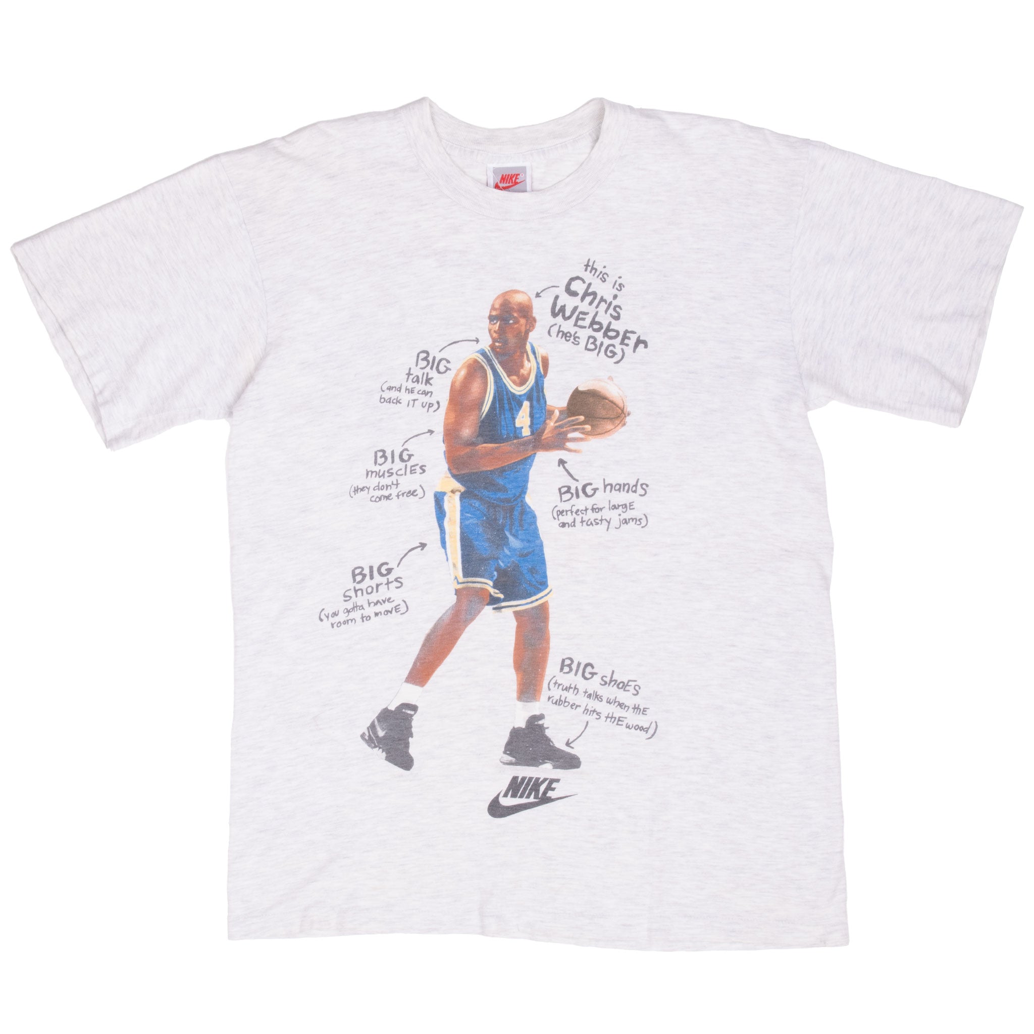 Vintage Nike Big Chris Webber Early 1990S Tee Shirt Size Medium Made In Usa With Single Stitch Sleeves