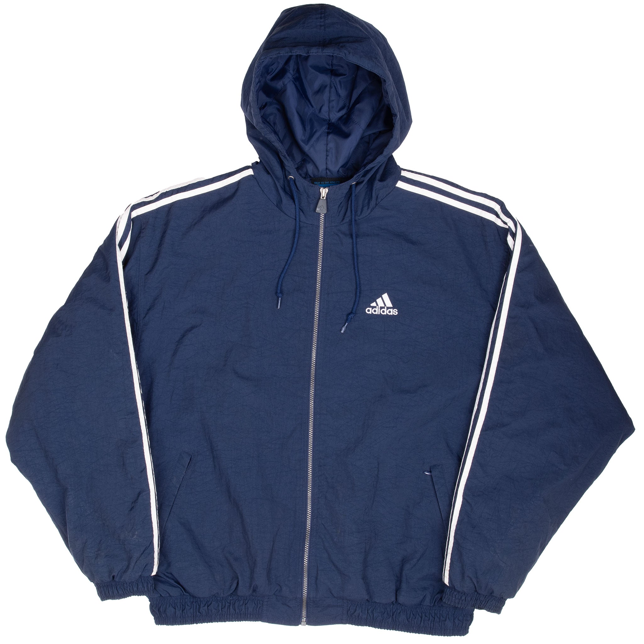 Vintage Adidas Blue Nylon Windbreaker Hooded Jacket 1990S Size XL