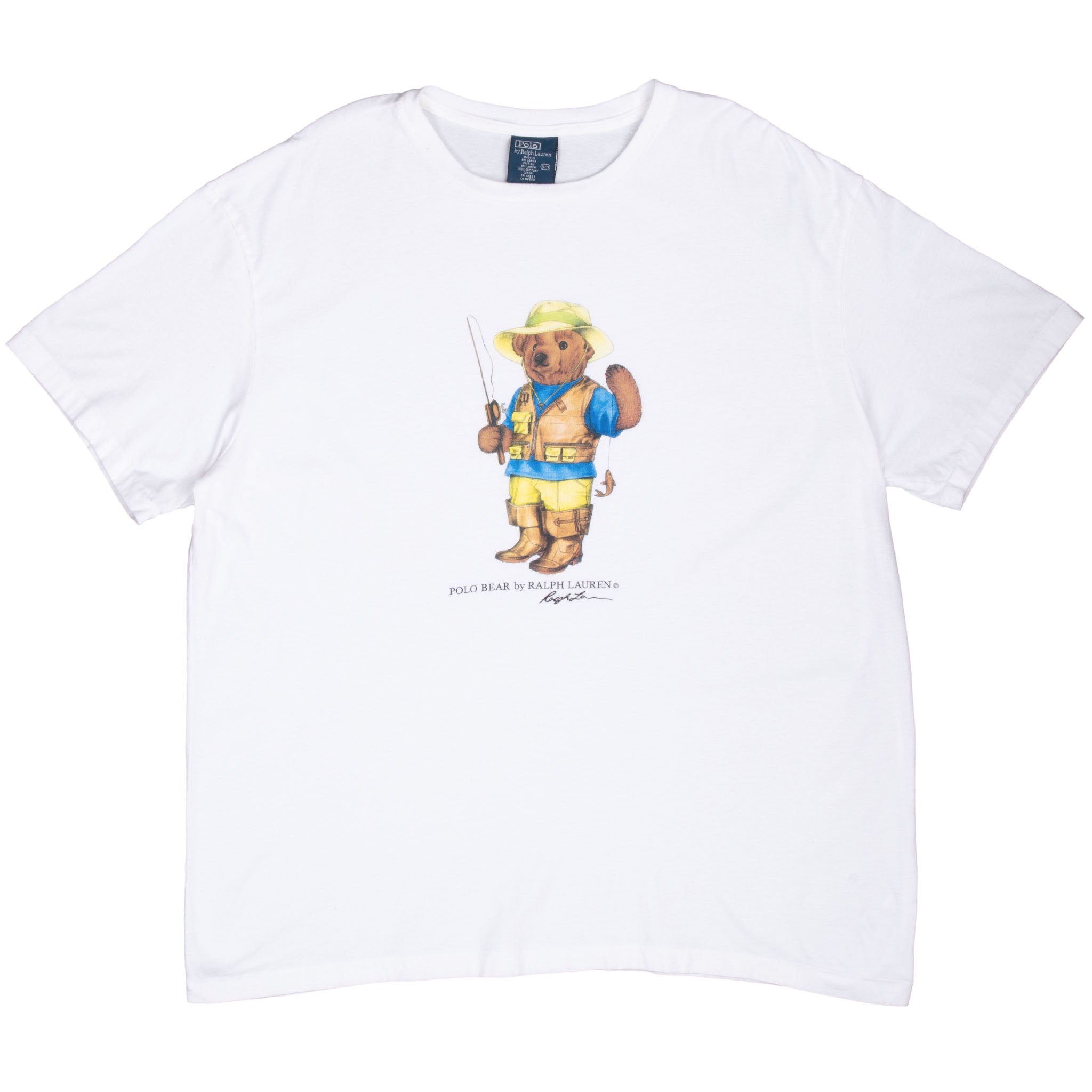 Vintage Ralph Lauren Polo Bear Fisherman White Tee Shirt 1990S Size XL