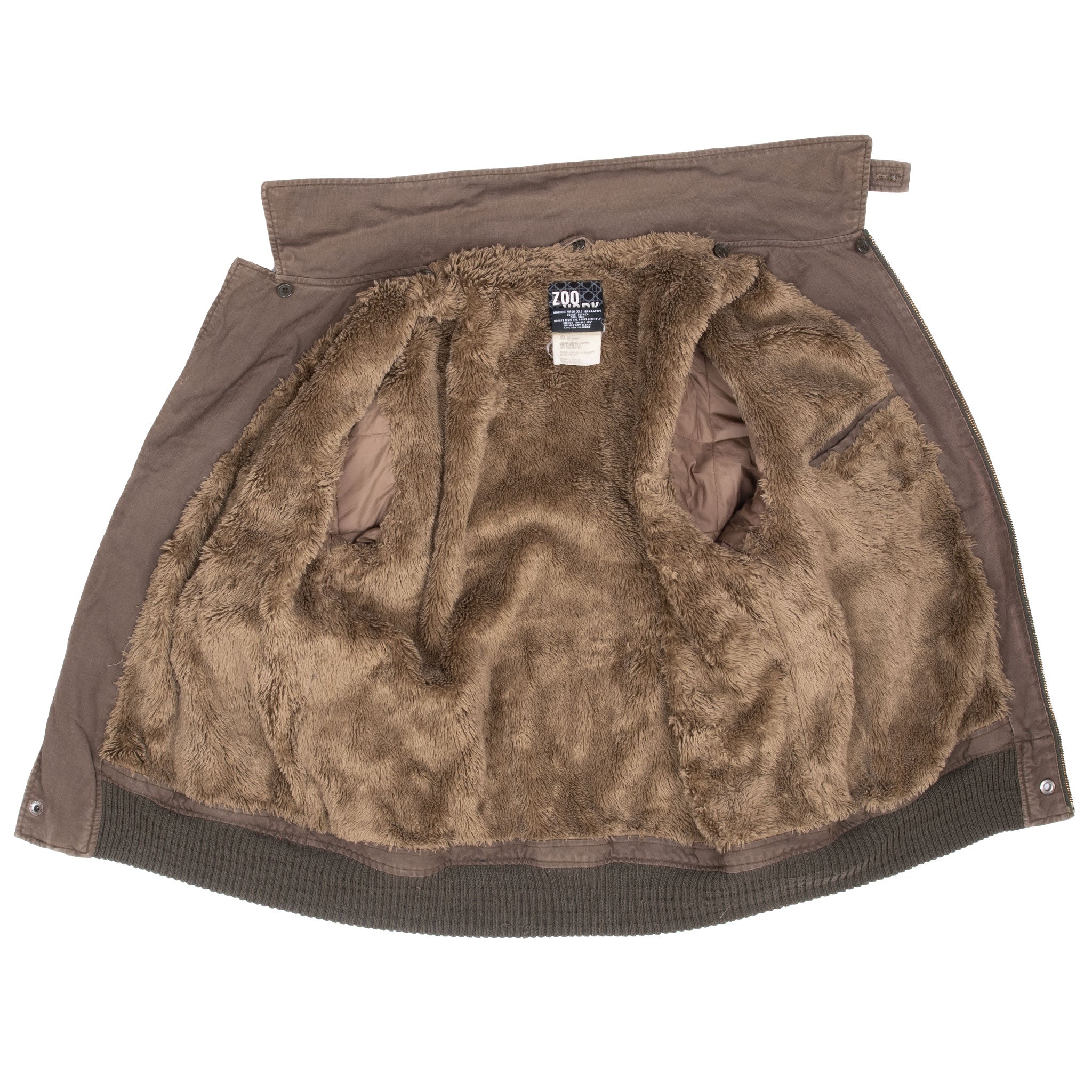 Vintage Zoo York Military Style Faux Fur Lined Deck Jacket Size Large 2000S