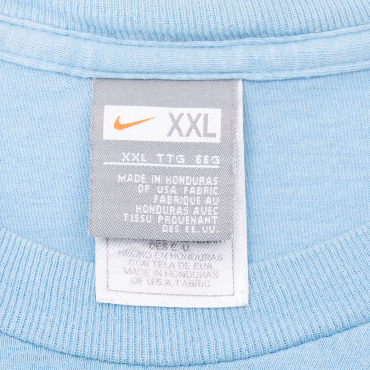 Nike XXL neck tag inside blue T-shirt collar