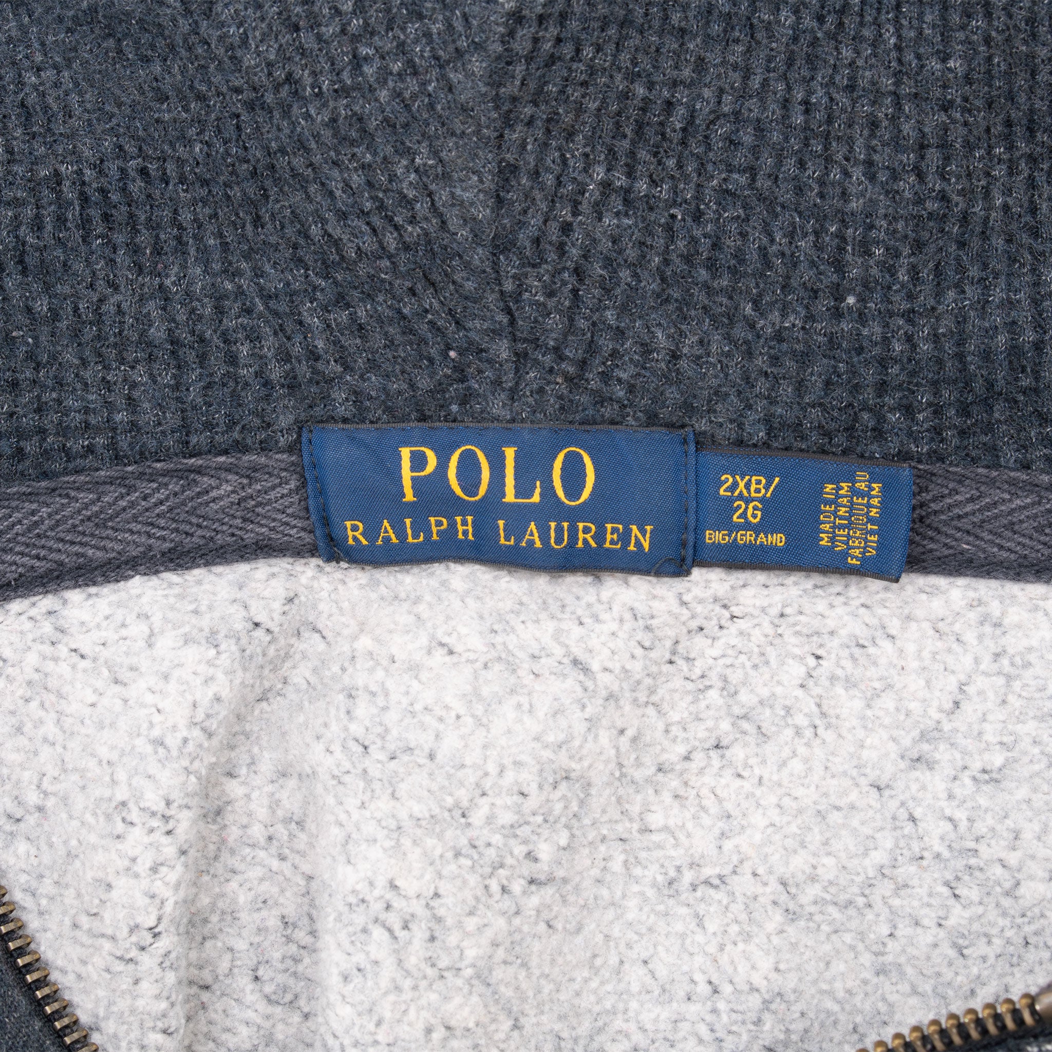 VINTAGE RALPH LAUREN FULL ZIP DARK GREY HOODIE SWEATSHIRT 2XL BIG