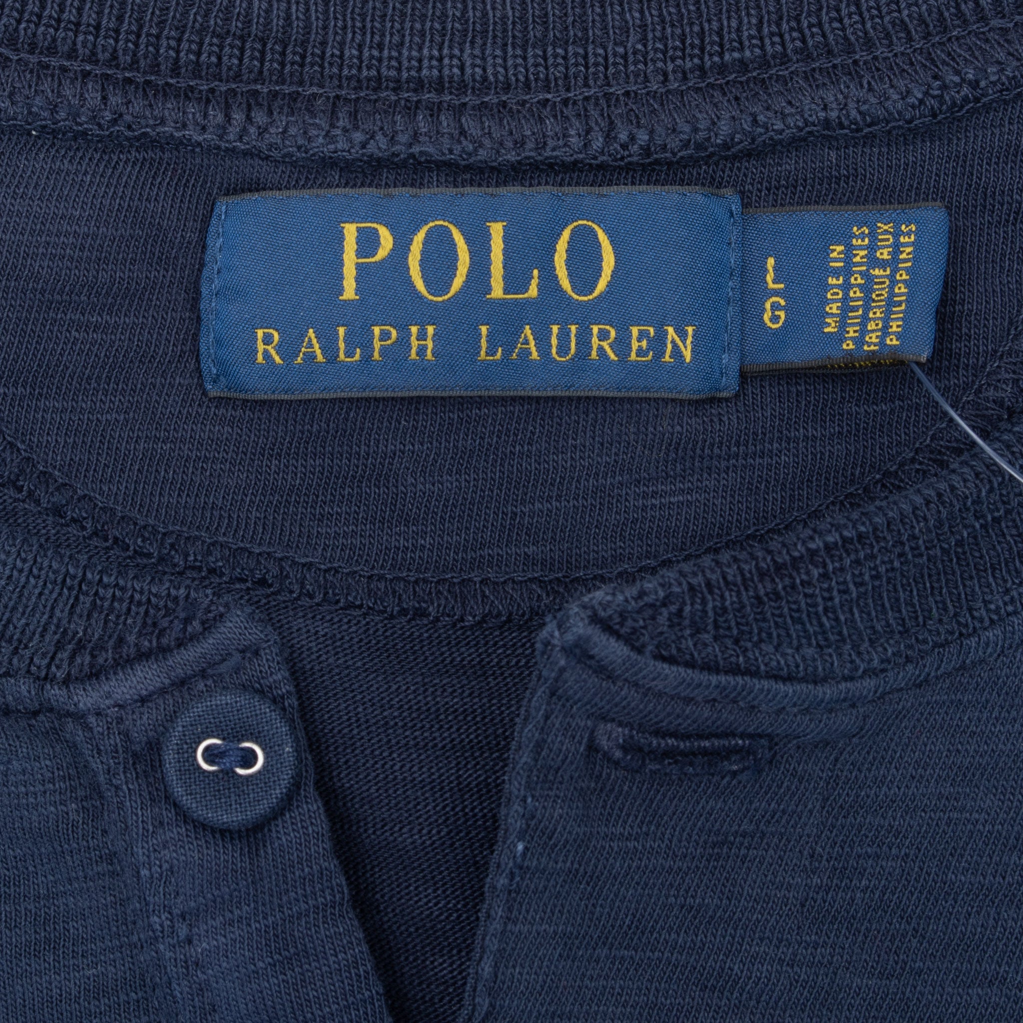 Vintage Ralph Lauren Blue Long Sleeve Henley Tee Shirt Size Large Deadstock