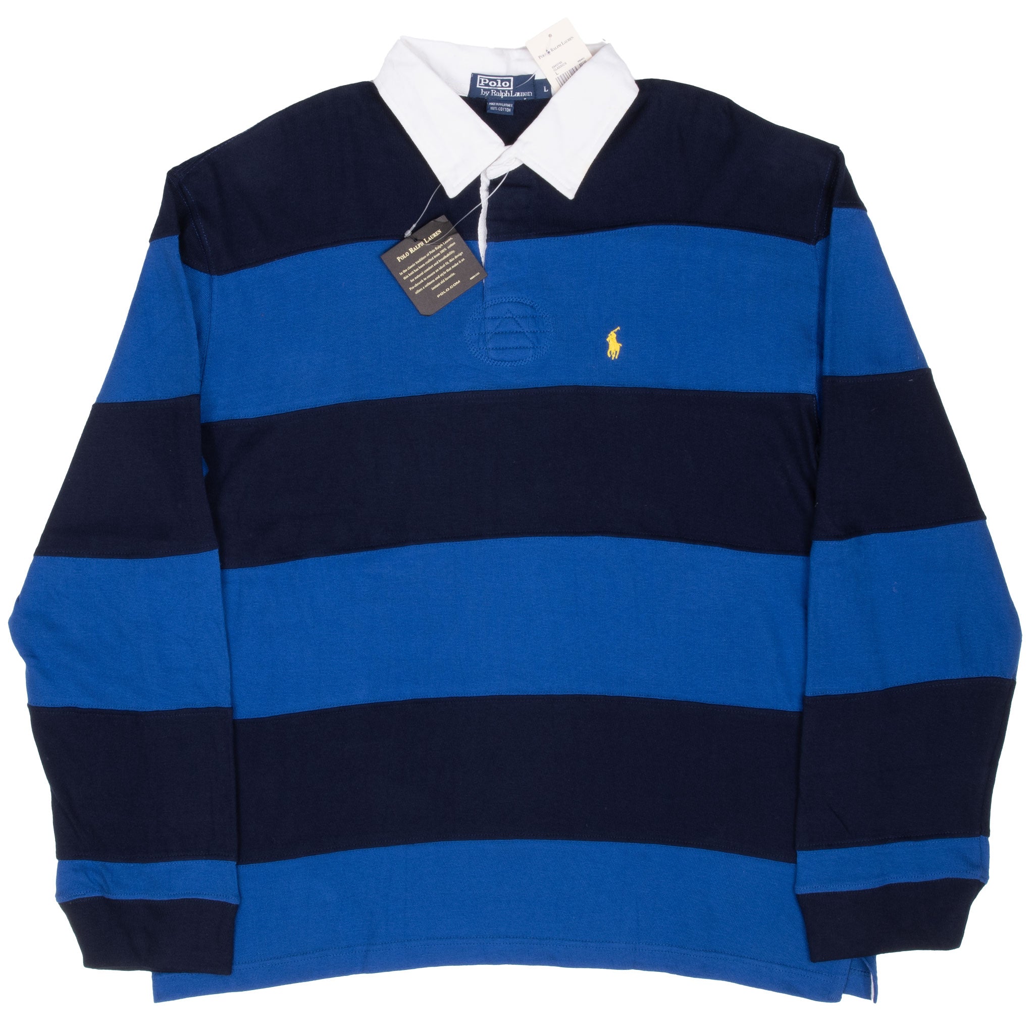 Vintage Ralph Lauren Blue Stripes Rugby Polo Shirt 1990S Size Large Deadstock