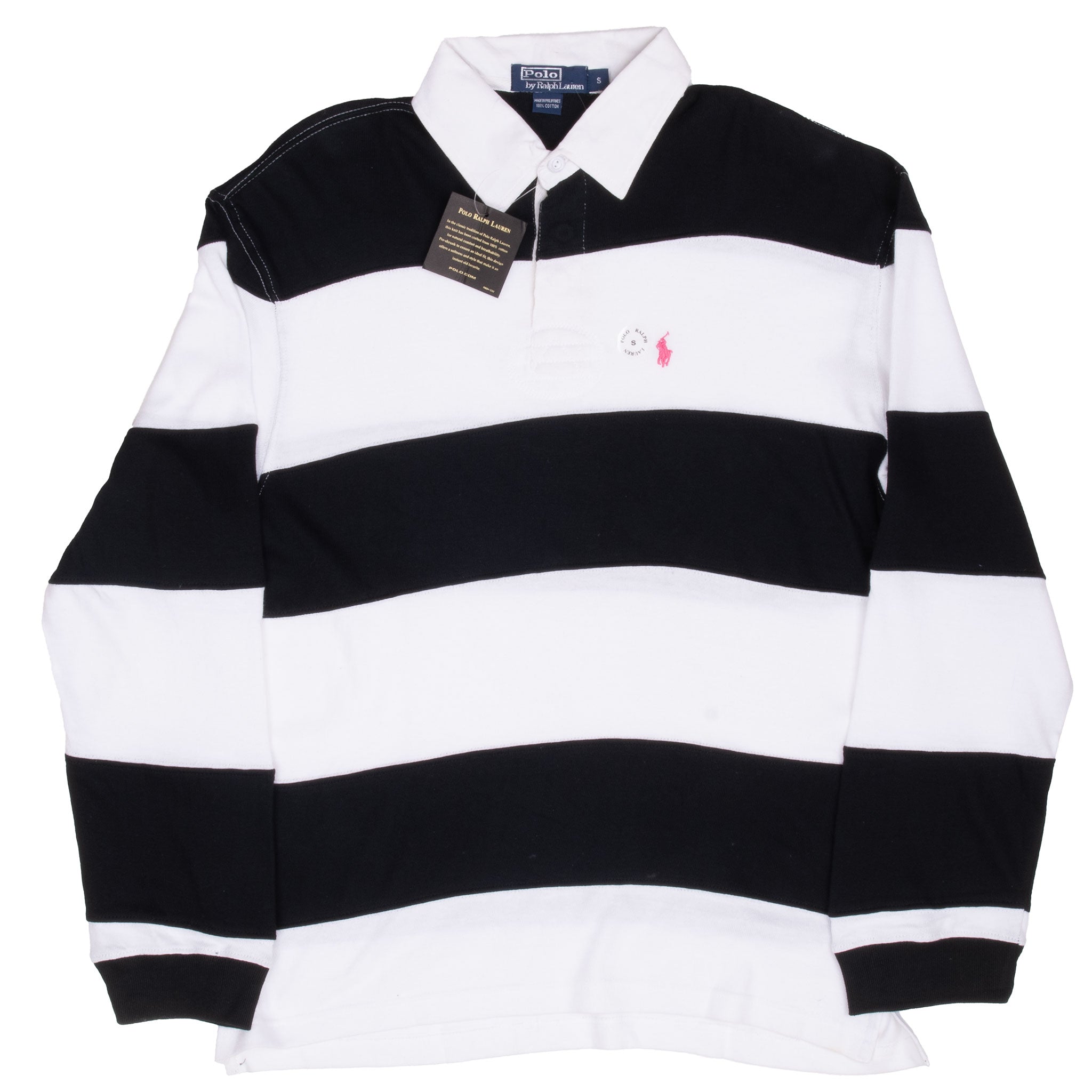 Vintage Ralph Lauren White & Black Rugby Polo Shirt 1990S Size Small Deadstock