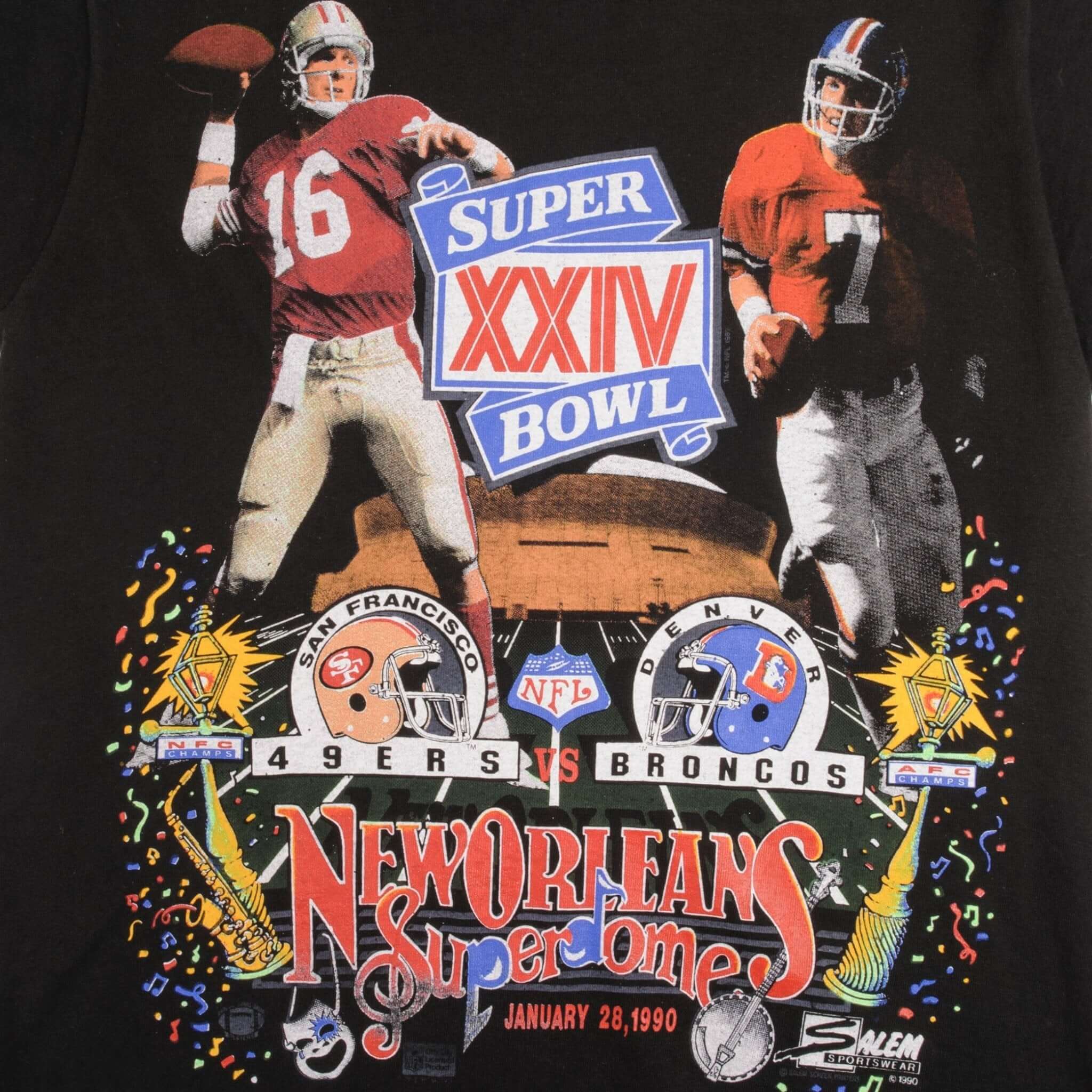 Vintage NFL San Francisco 49ers VS Denver Broncos Super Bowl XXIV 1990 Tee Shirt Size Medium Made In USA With Single Stitch Sleeves