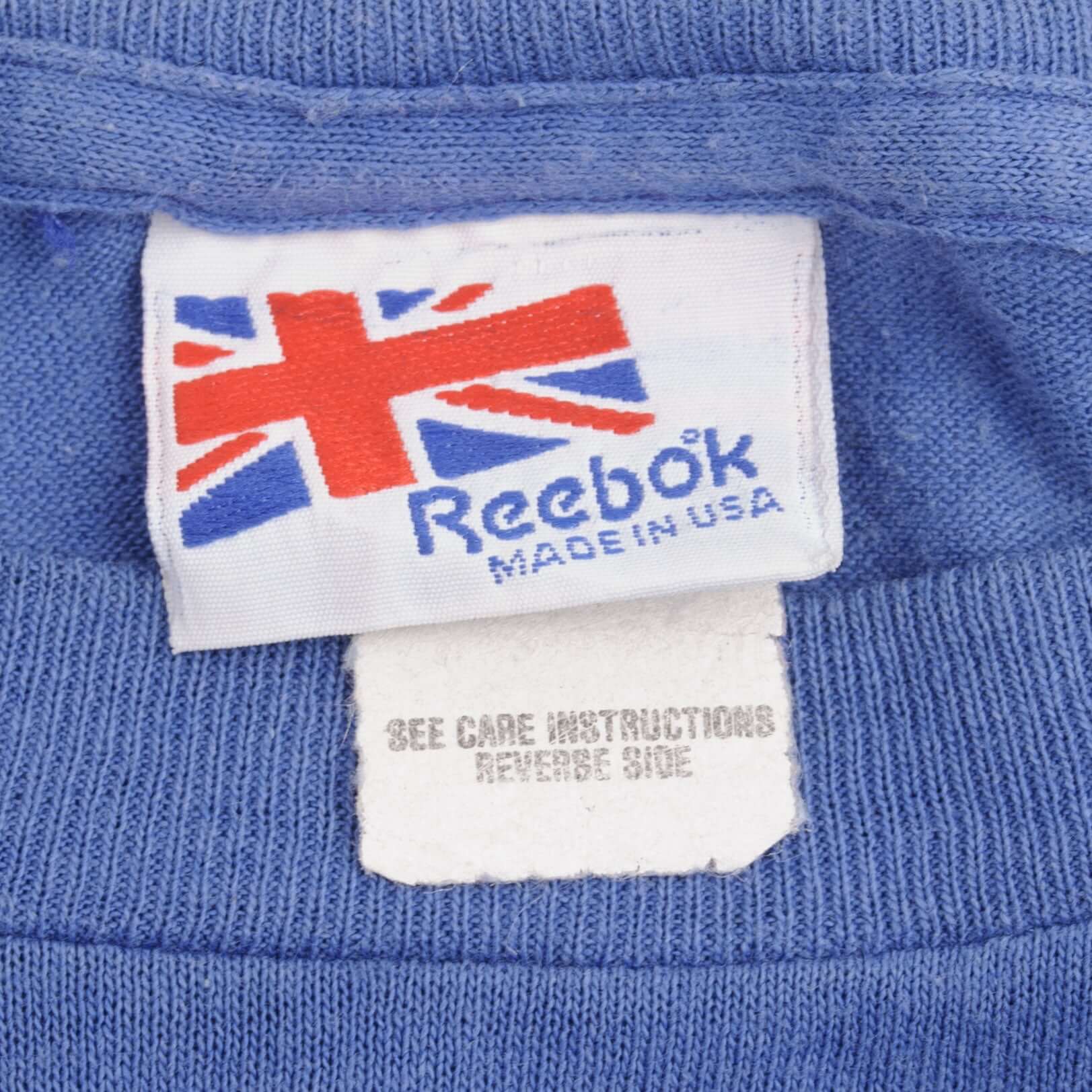 Vintage Reebok 1990S Union Jack Spellout Tee Shirt Size Large Made In USA With Single Stitch Sleeves