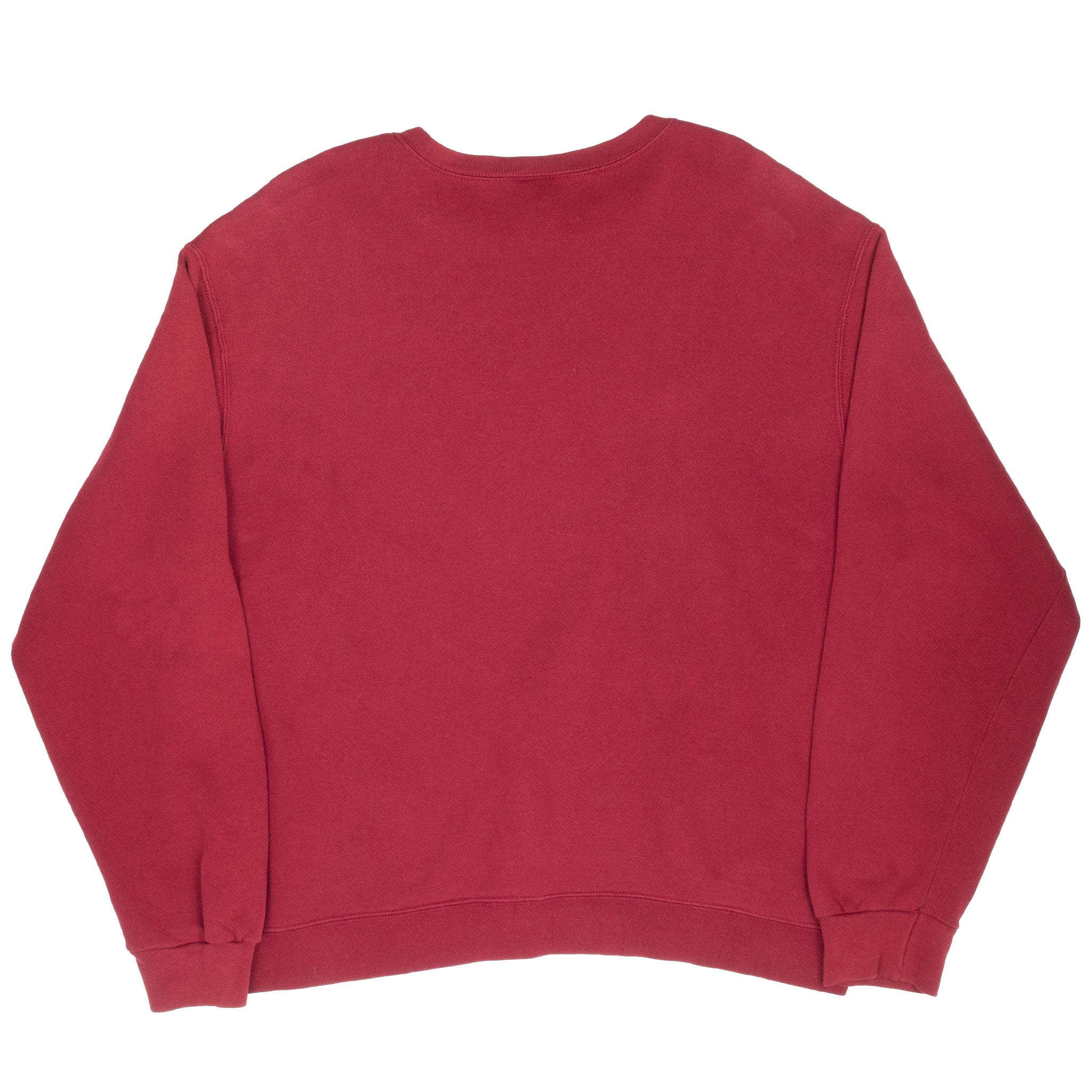 Back of burgundy Nike crewneck sweatshirt with plain design