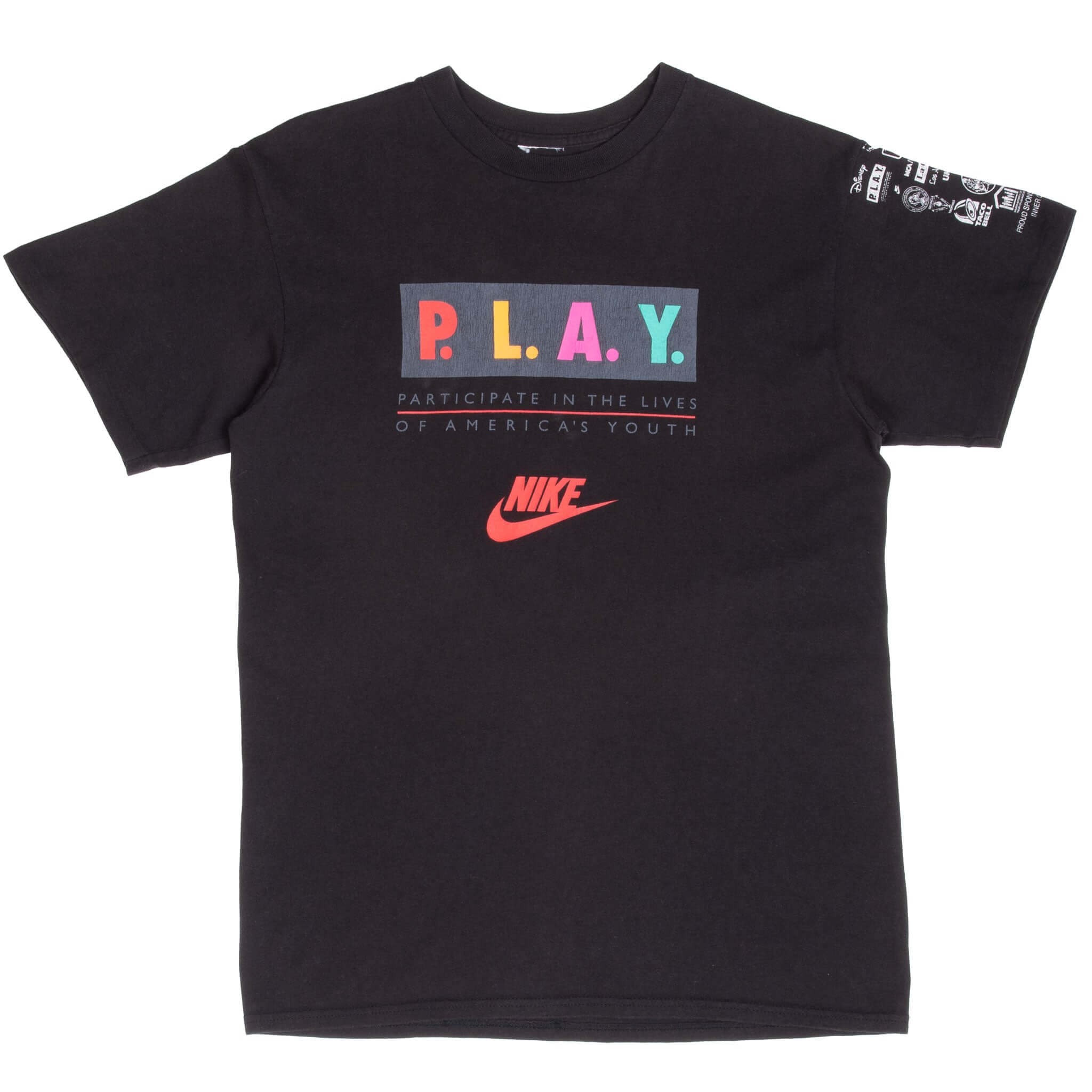 Vintage Nike Play Los Angeles Inner City Games 1995 Arnold Schwarzenegger Black Tee Shirt Size Medium With Single Stitch Sleeves