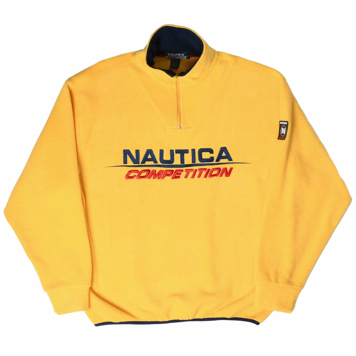 Full front view of yellow Nautica Competition quarter-zip fleece pullover