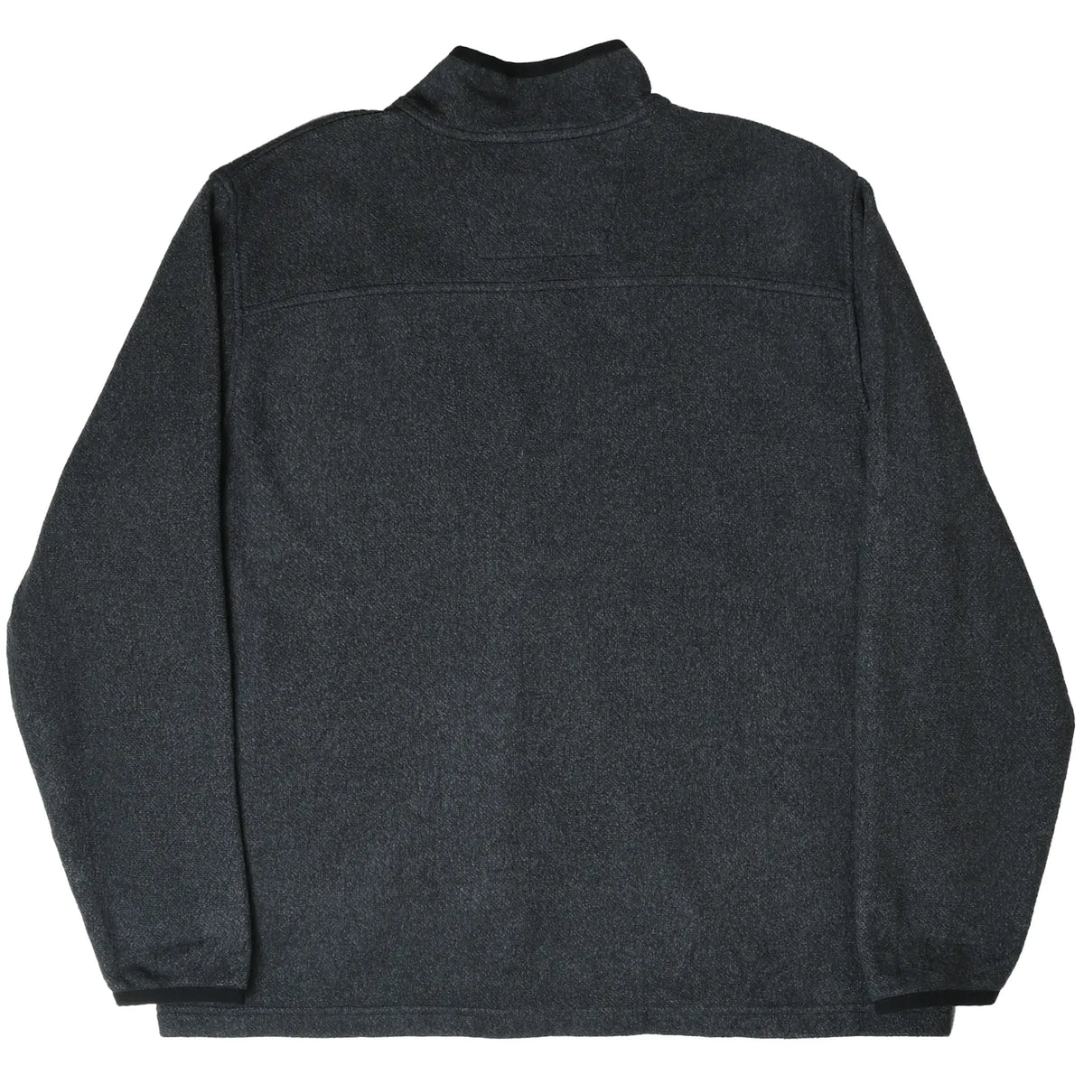 Back of dark grey Carhartt quarter-zip fleece jacket with raised collar