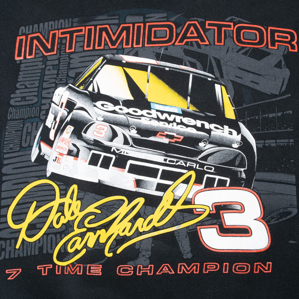 Close-up of front Intimidator graphic with Dale Earnhardt, No. 3 car and signature