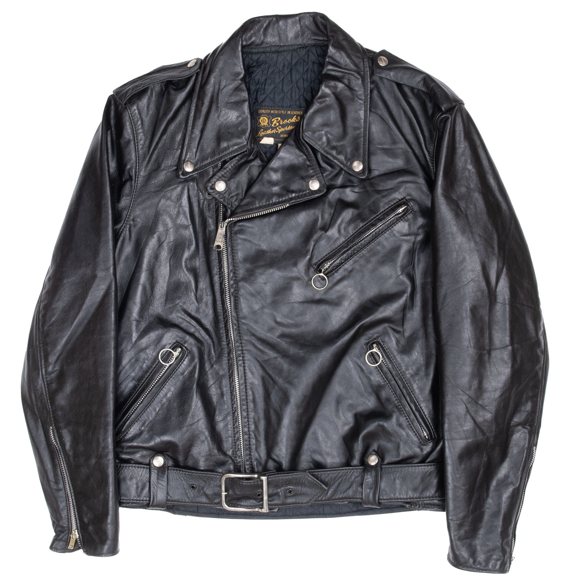 Vintage Brooks Sportswear Leather Perfecto Jacket Size 44 Made In Usa Cowhide