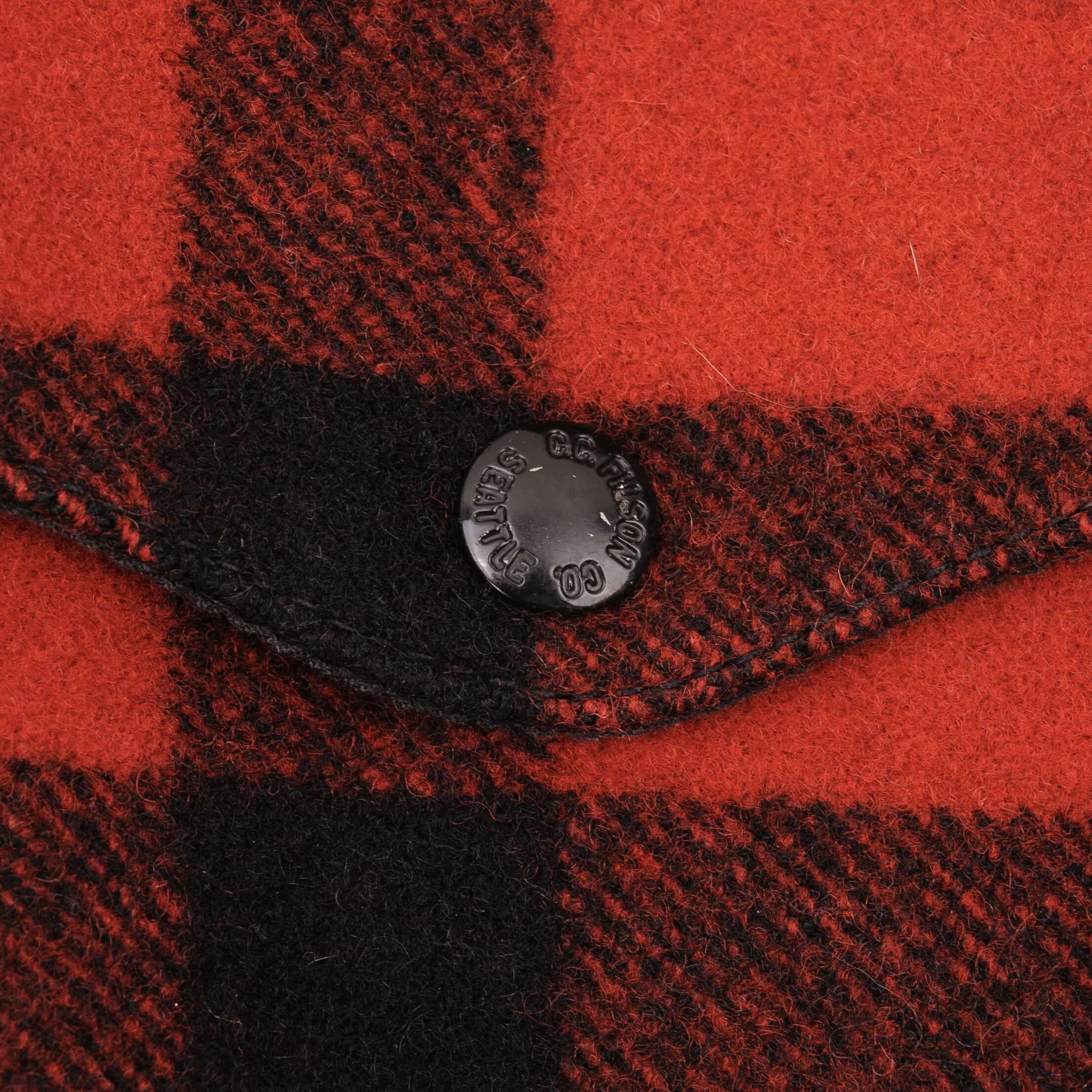 Vintage Original CC Filson Co Seattle Wool Machinaw Cruiser Red and Black Plaid Style 110 Size XL Made In USA