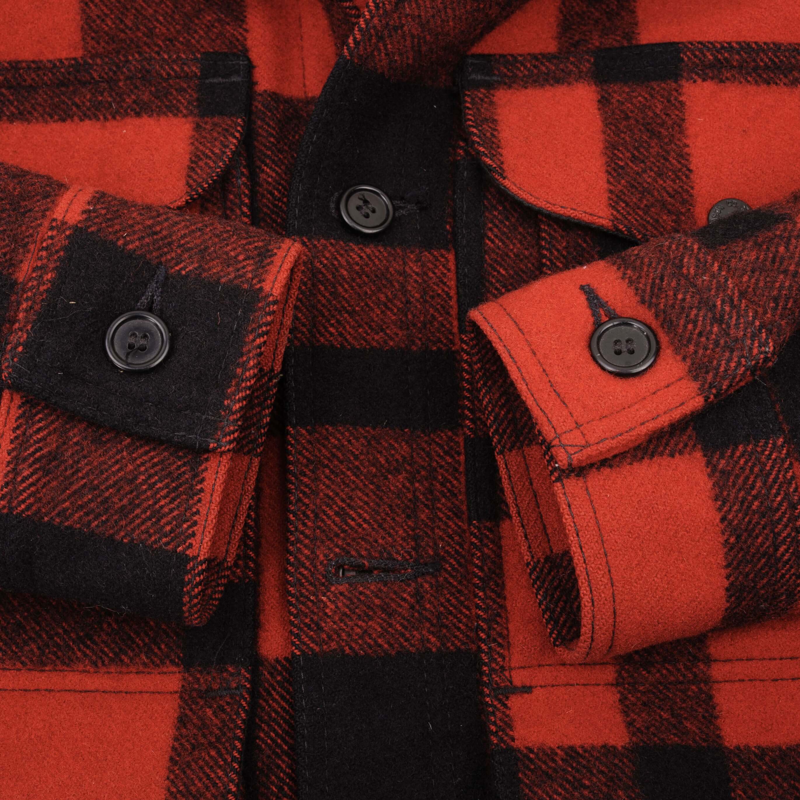 Vintage Original CC Filson Co Seattle Wool Machinaw Cruiser Red and Black Plaid Style 110 Size XL Made In USA