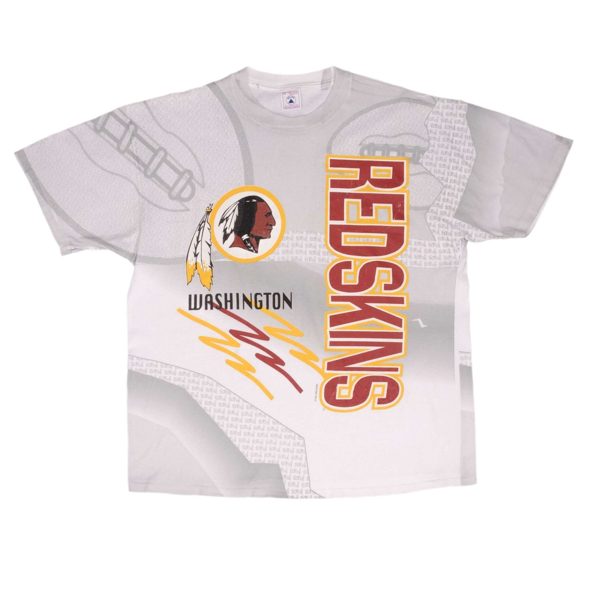 Vintage Nfl All Over Print Washington Redskins 1995 Tee Shirt Size XL With Single Stitch Sleeves