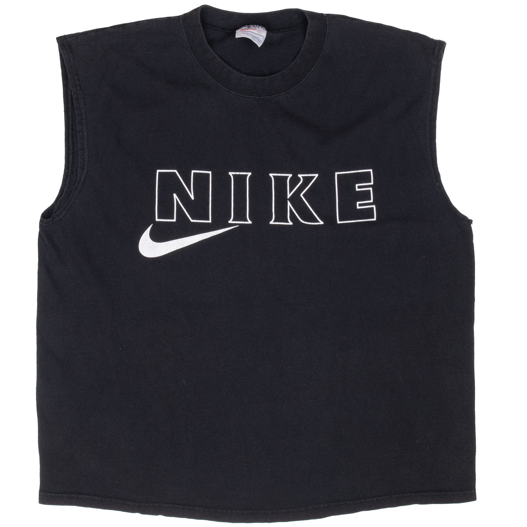 Vintage Nike Spellout Swoosh Black Tank Top Tee Shirt 1990S Size Large Made In Usa