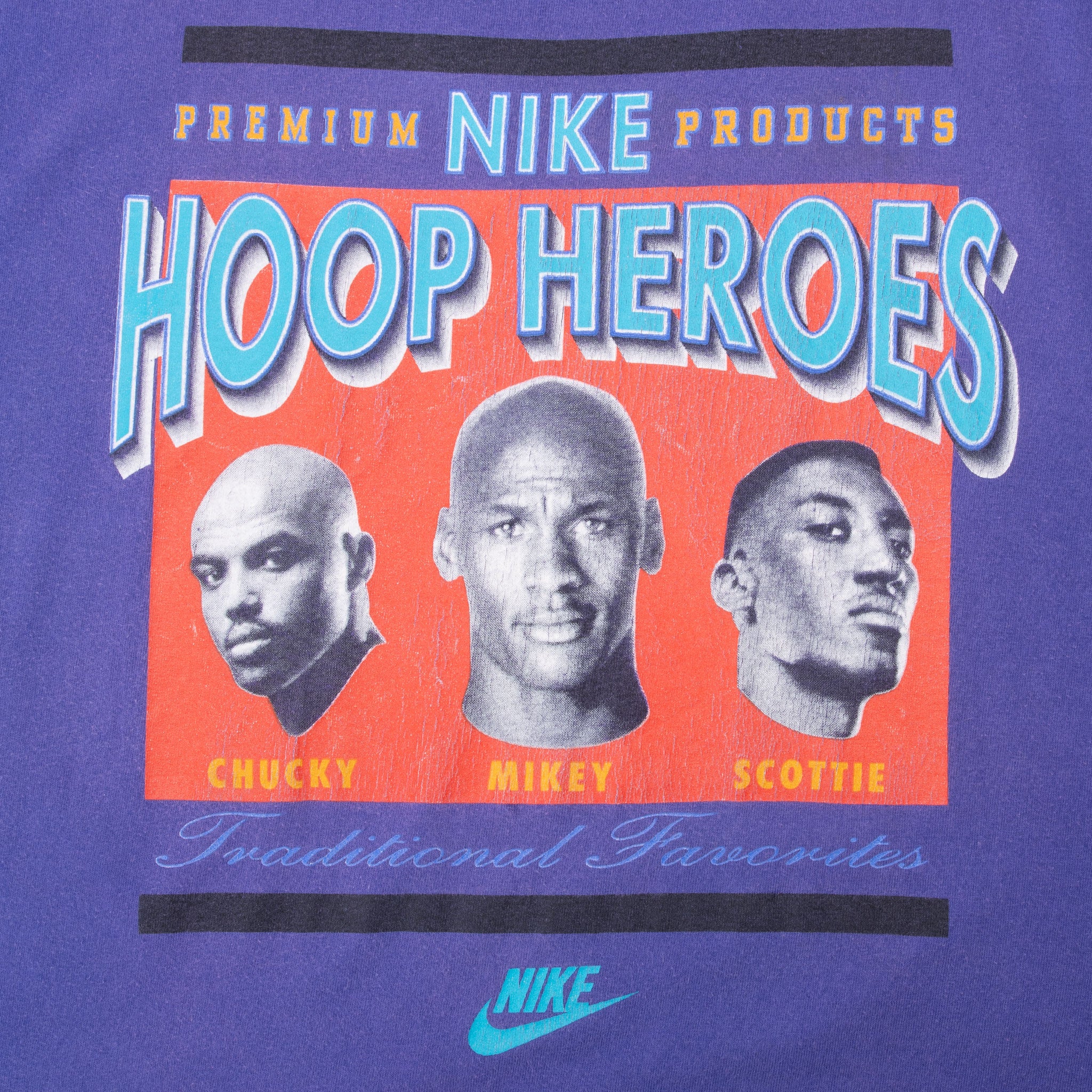 Vintage Nike Hoop Heroes Chucky Mikey Scottie Late 1980S Tee Shirt Size Large Made In Usa