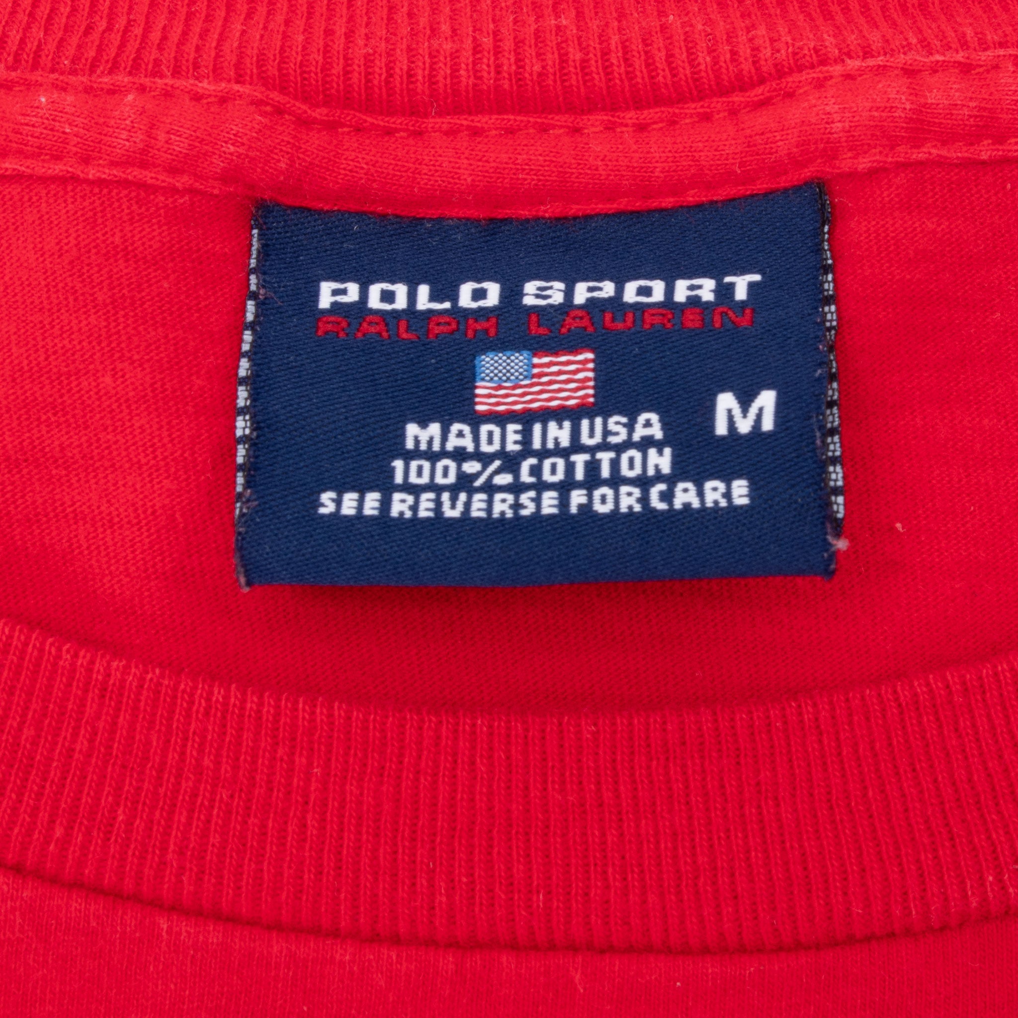 Vintage Ralph Lauren Polo Sport Red Tee Shirt 1990S Size XL With Single Stitch Sleeves With Single Stitch Sleeves