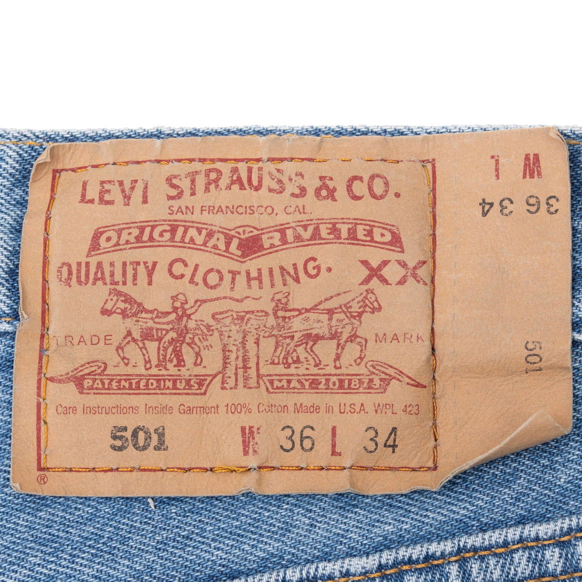Levi's 501 waistband patch marked W36 L34