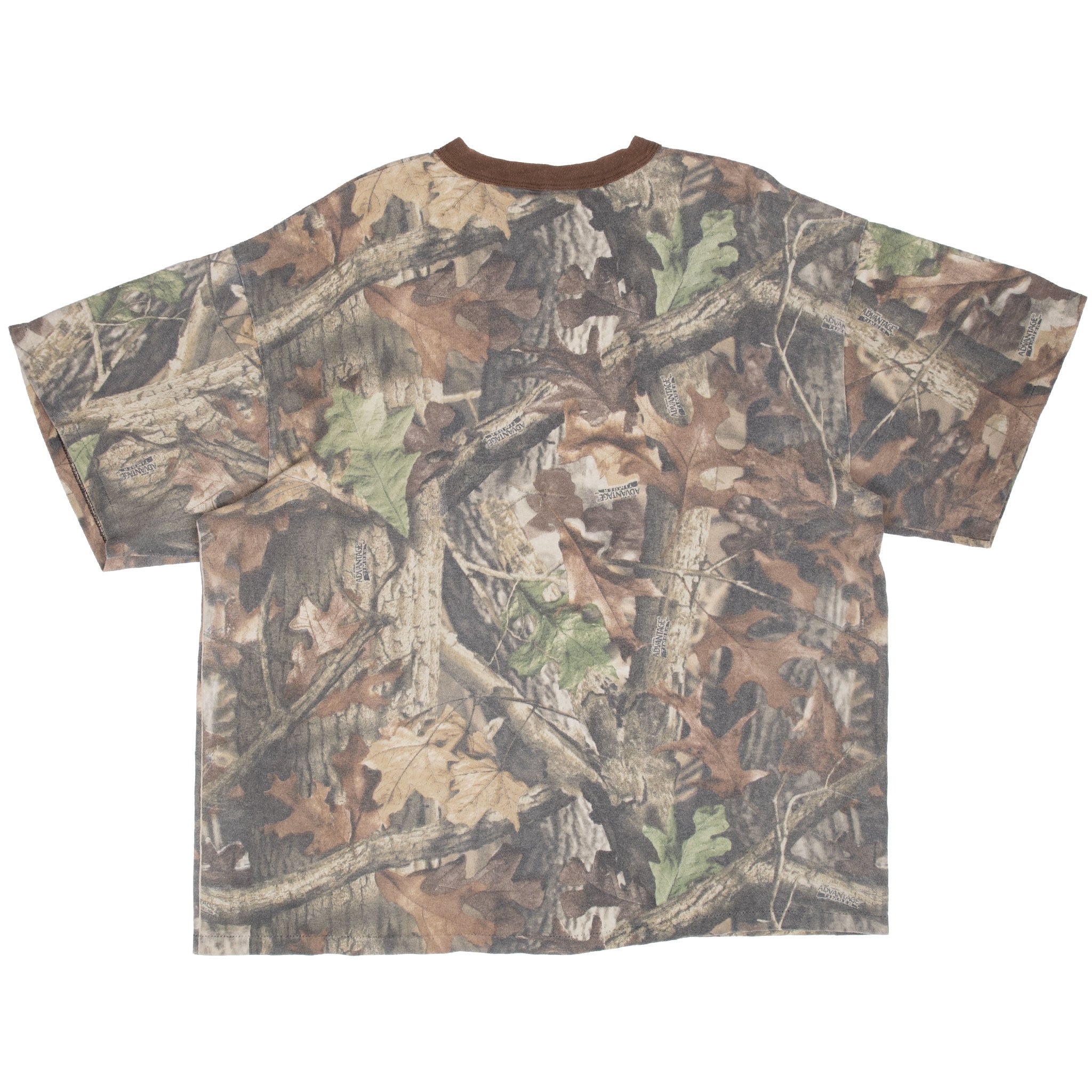 Vintage Hunting Advantage Timber Camo Pocket Tee Shirt 1990S Size 3XL Made In USA With Single Stitch Sleeves