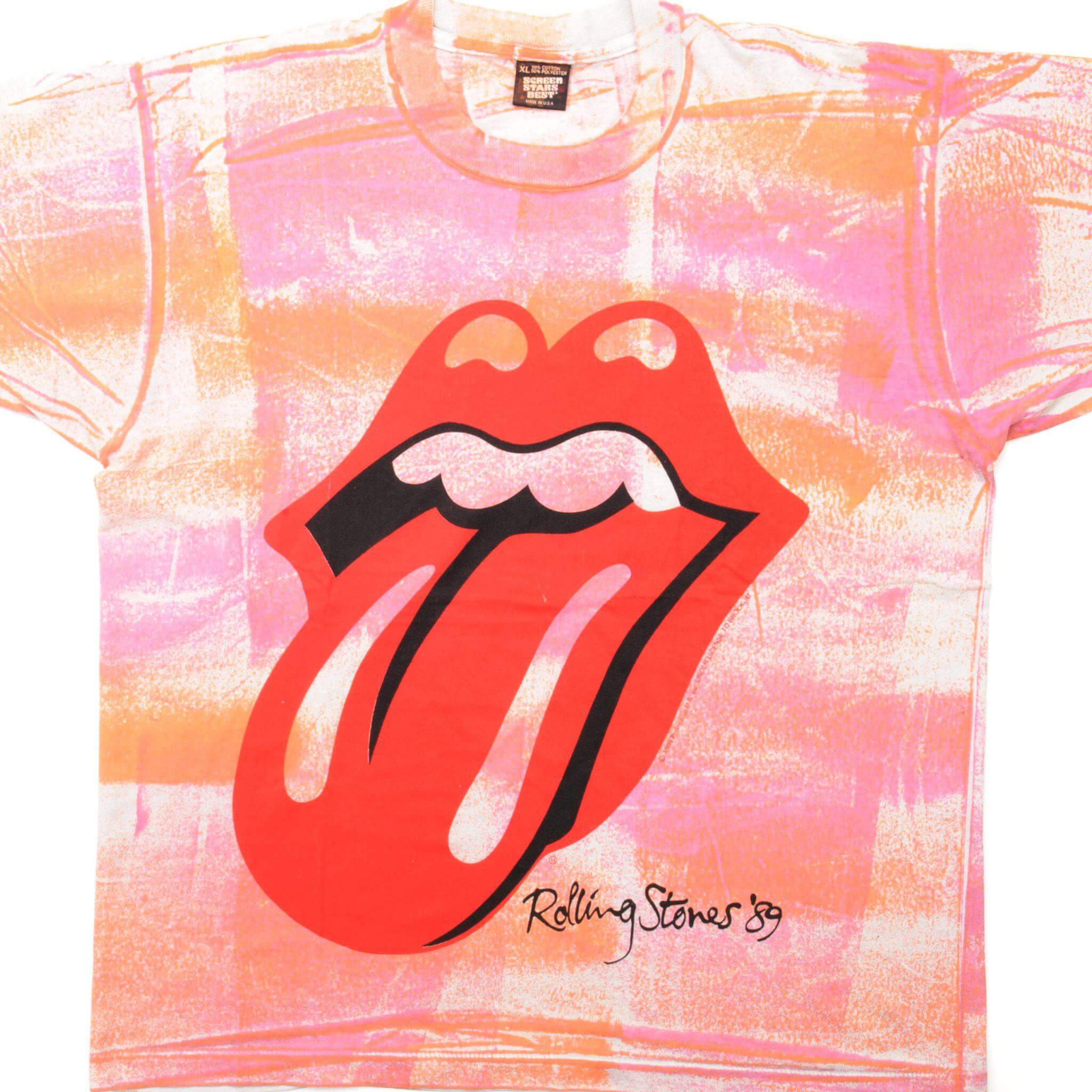 VINTAGE TIE-DYE THE ROLLING STONES TEE SHIRT 1989 SIZE LARGE MADE IN USA