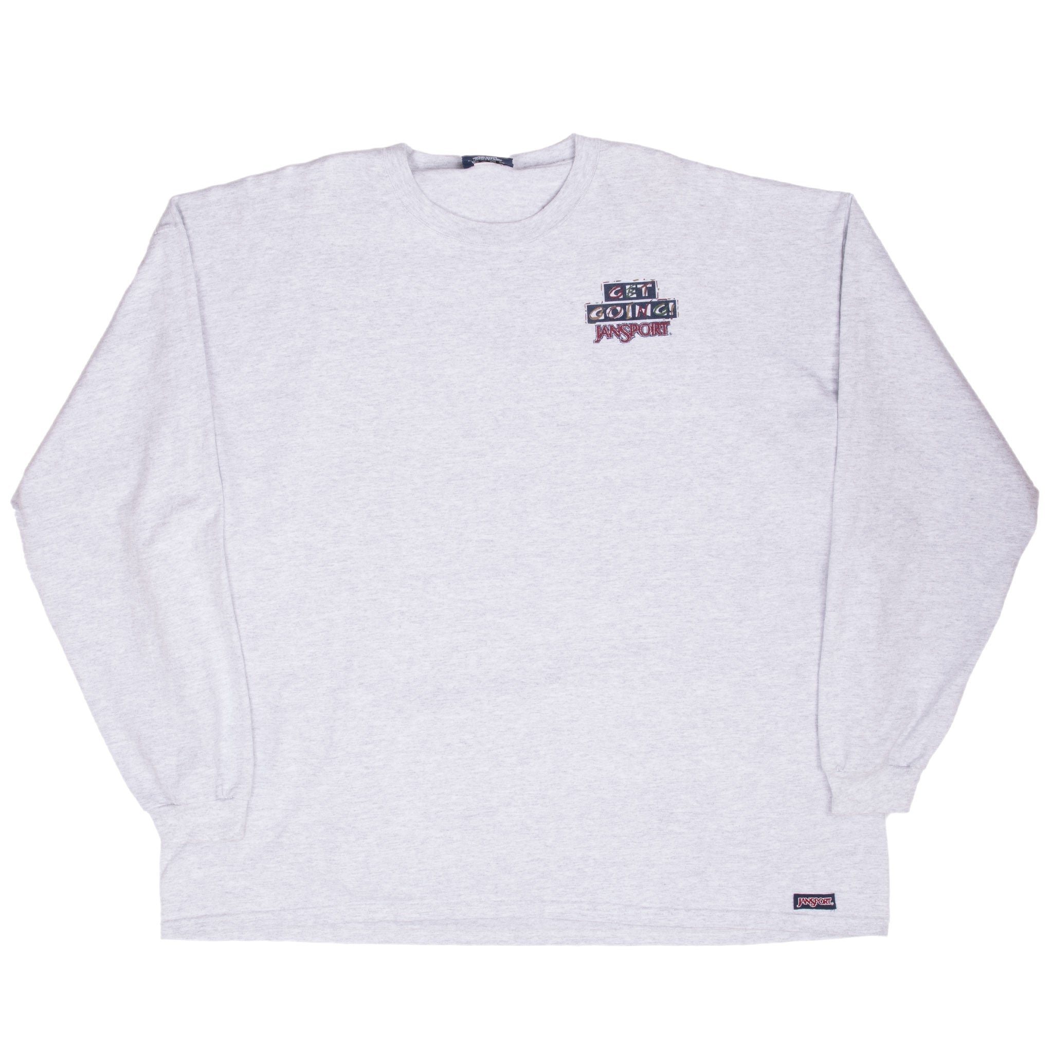 Vintage Jansport Get Going Grey Long Sleeve Tee Shirt 1990S Size 2XL Made In Usa