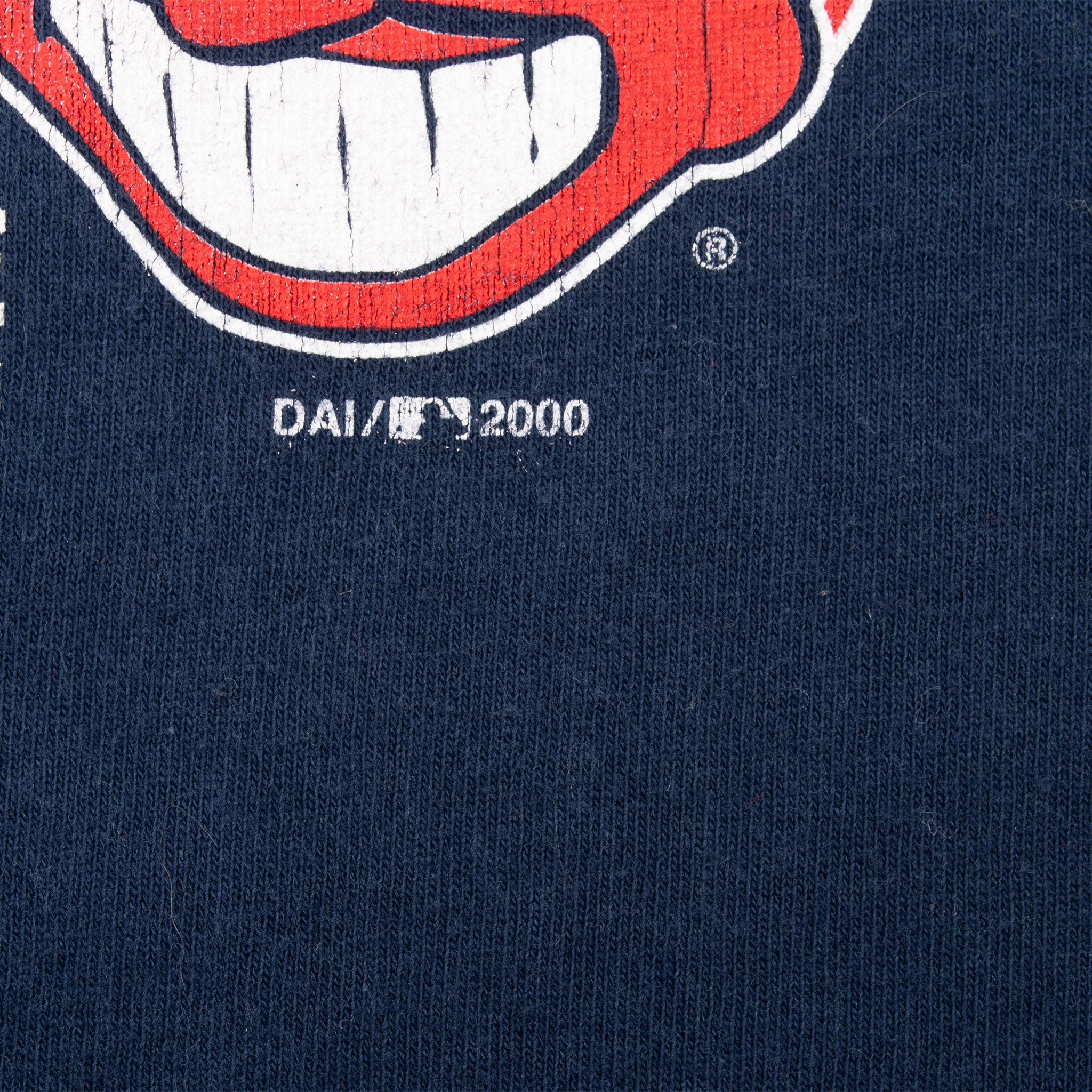 Close-up of 2000 copyright text below Cleveland Indians logo