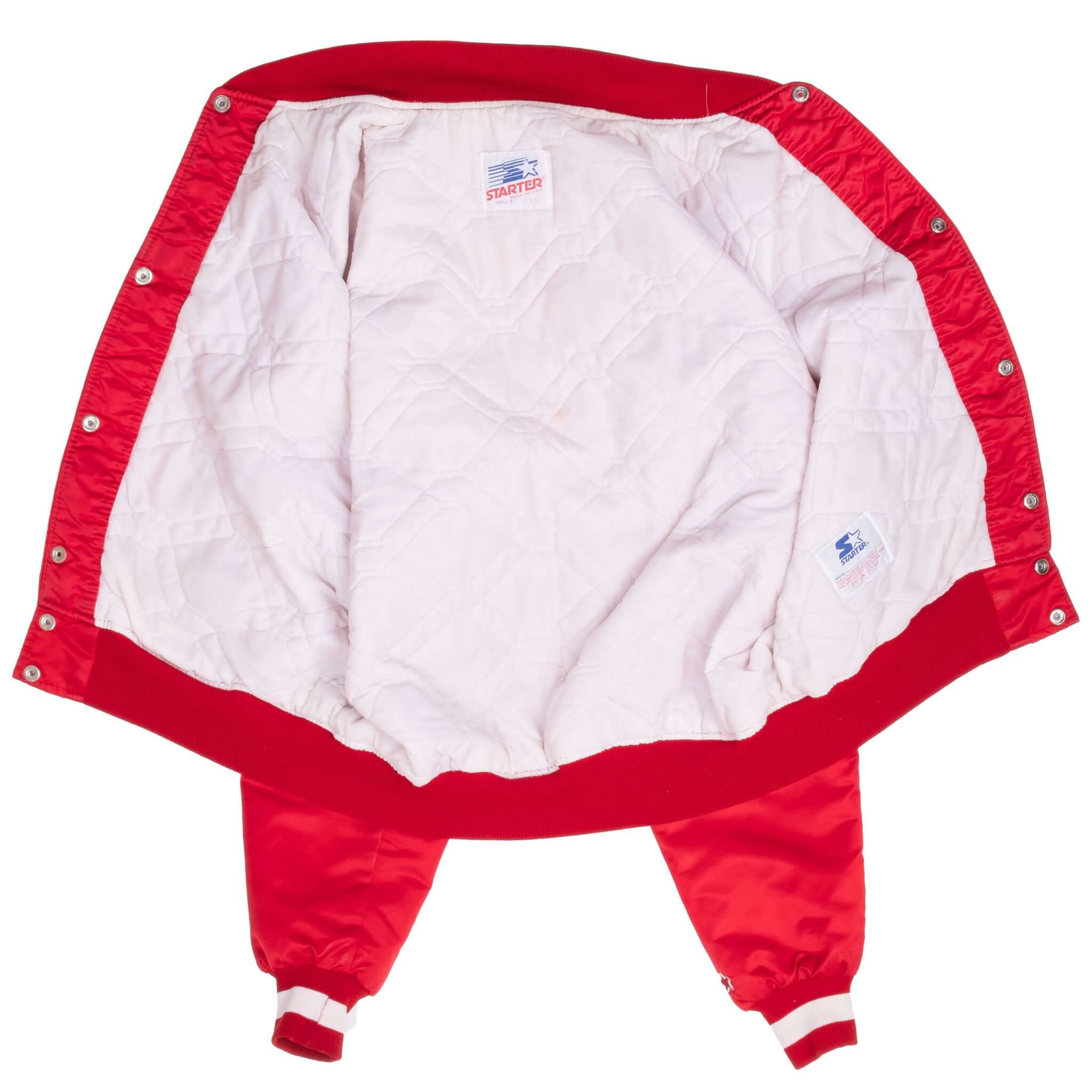 Vintage Indiana Red Satin Bomber Starter Jacket 1980S Size Large Made In Usa