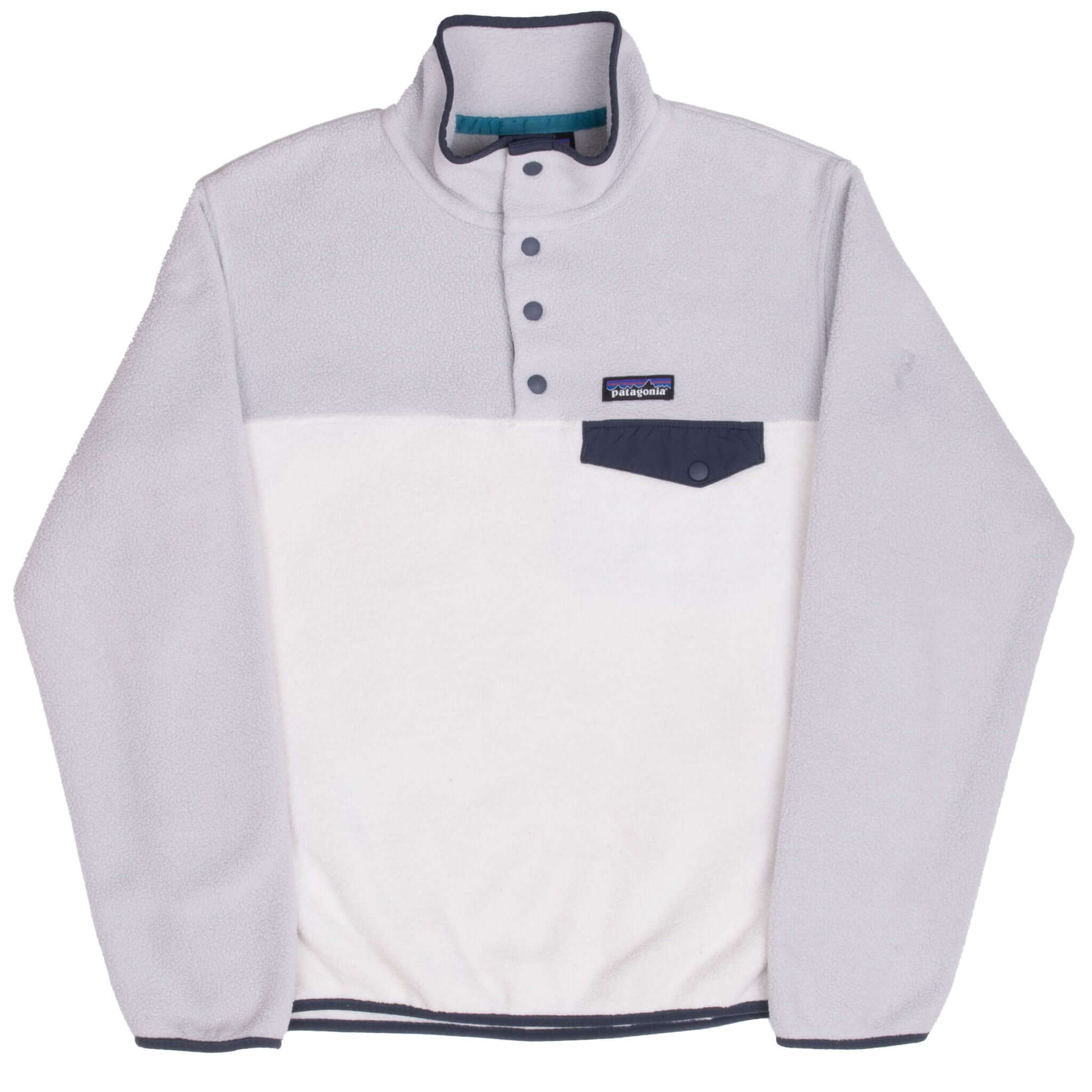 Vintage Patagonia Grey And White Synchilla Snap T Fleece Pullover Jacket 2000S Size Small