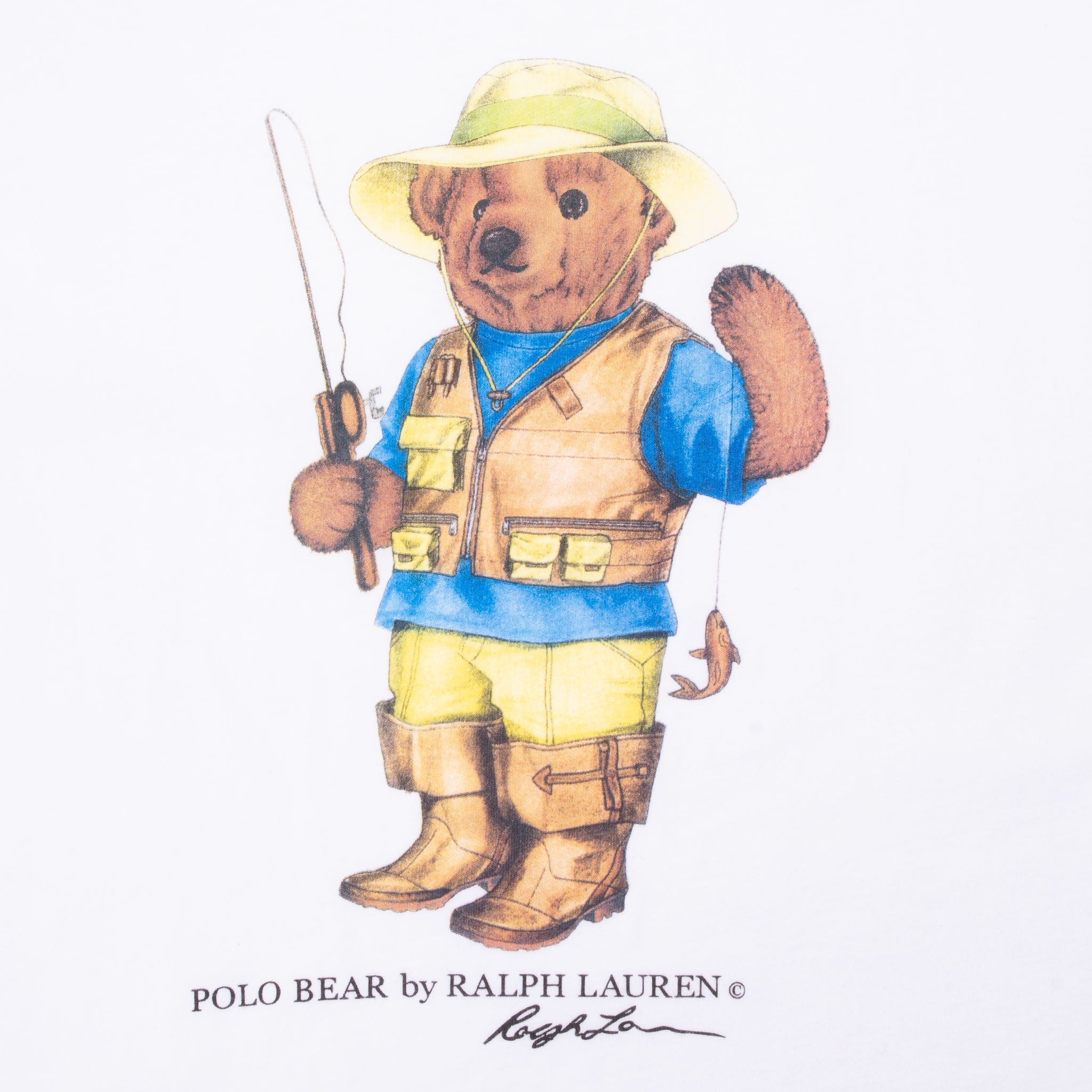 Vintage Ralph Lauren Polo Bear Fisherman White Tee Shirt 1990S Size XL