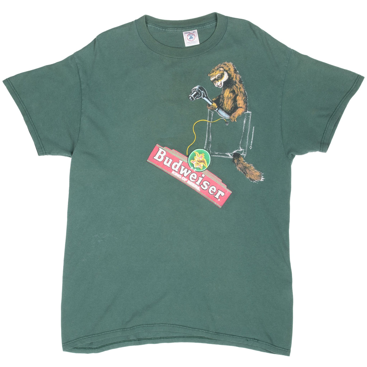 Full front view of green Budweiser Ferret Frogs short-sleeve T-shirt