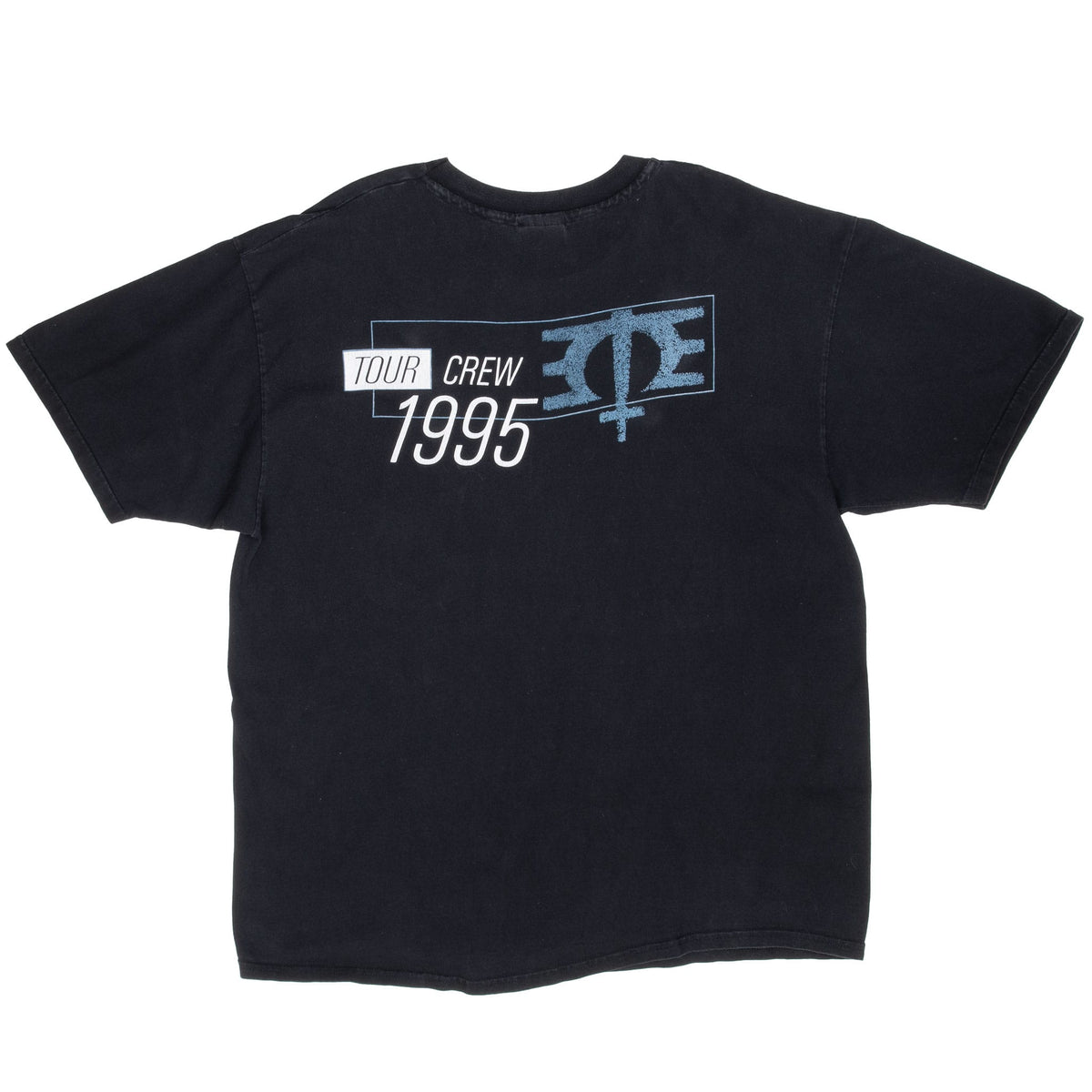 Back of black Melissa Etheridge T-shirt with blue-and-white Tour Crew 1995 graphic