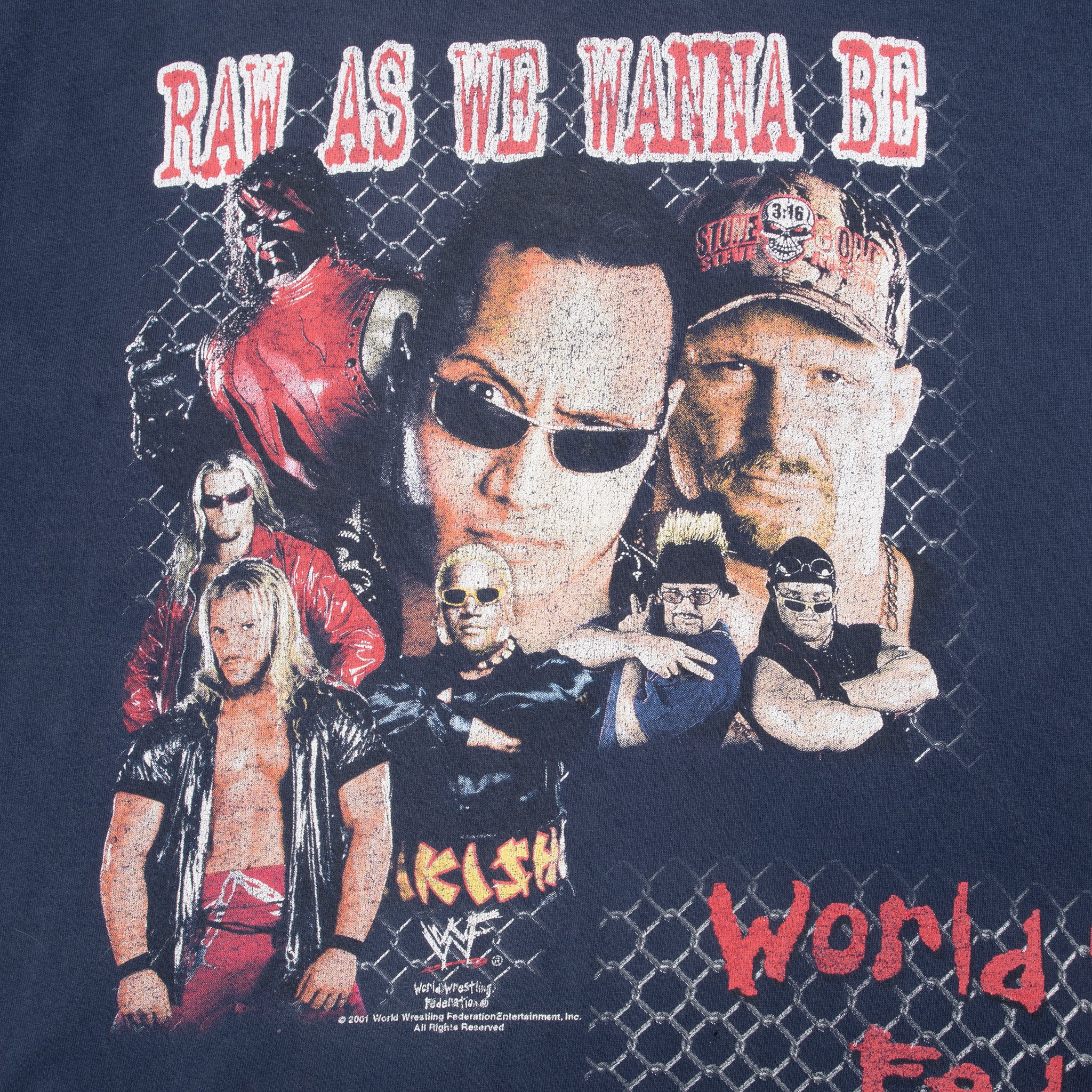 Vintage WWF WWE Raw As We Wanna Be The Rock Kane Wrestling Tee Shirt 2001 Size XL Youth