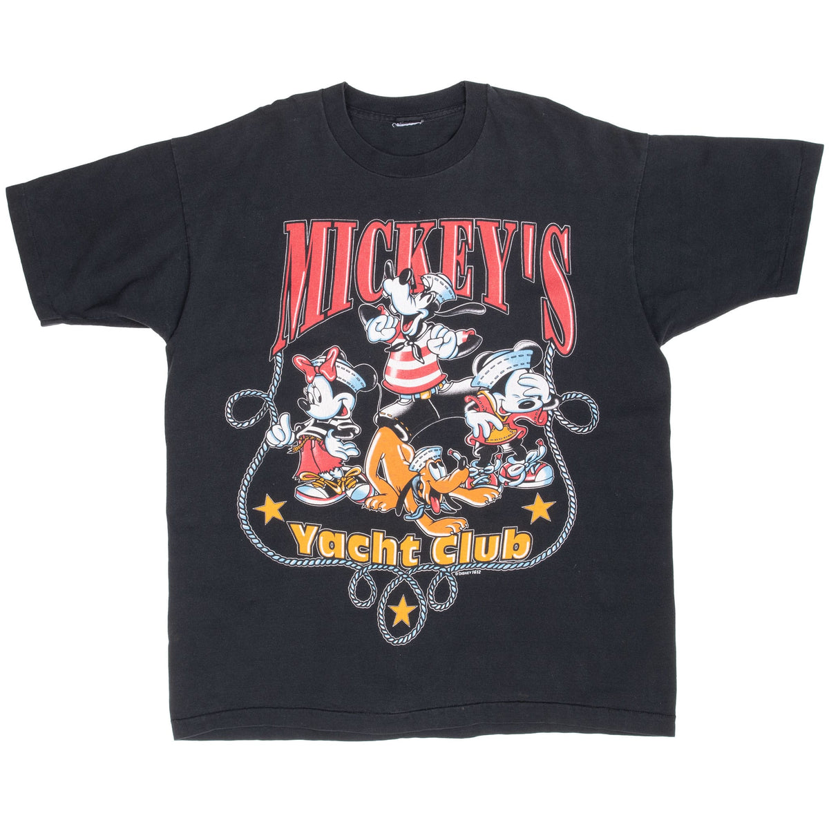 Full front of black Disney Mickey's Yacht Club short-sleeve T-shirt