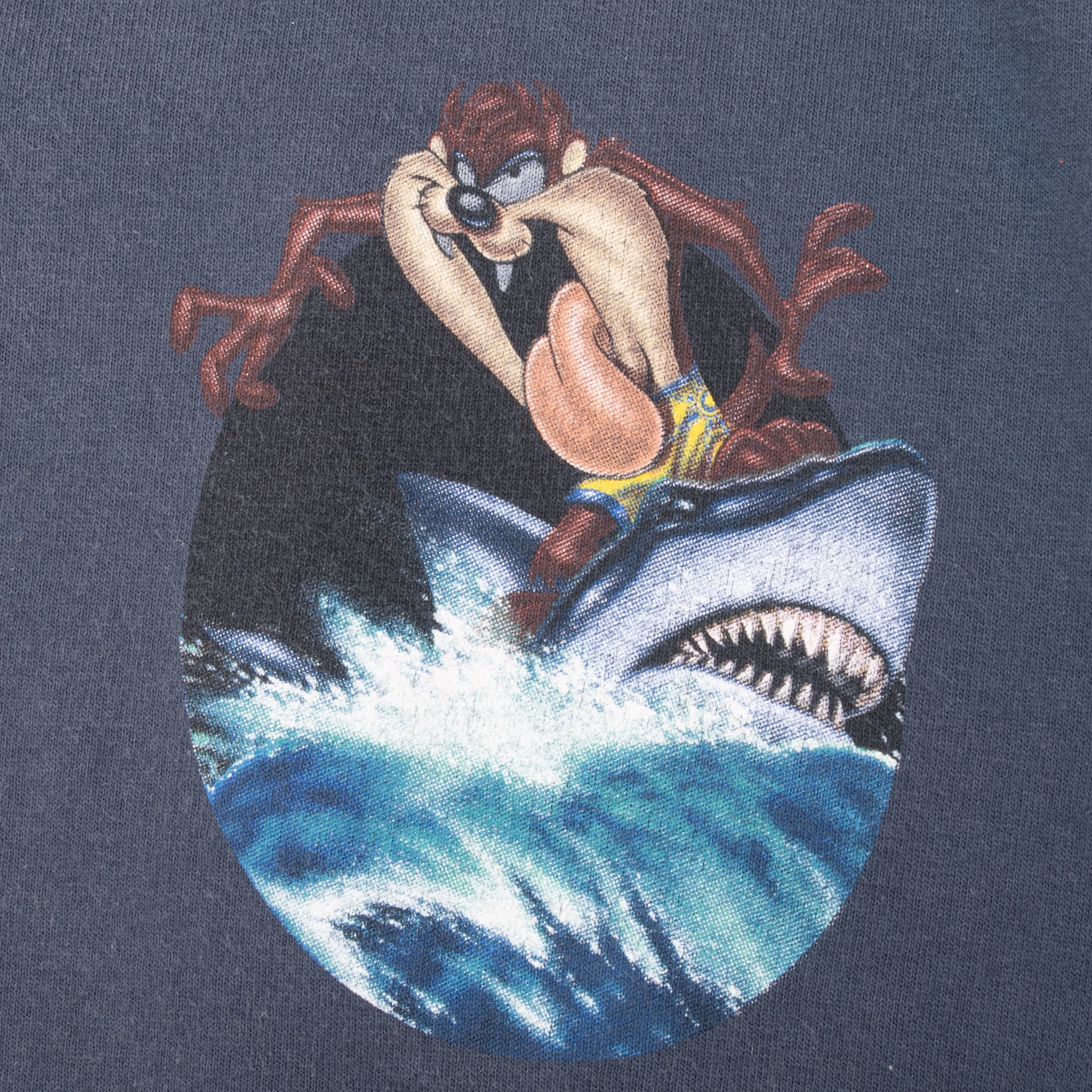 Vintage Looney Tunes Taz Shark Surfing 1997 Tee Shirt Size Small Youth