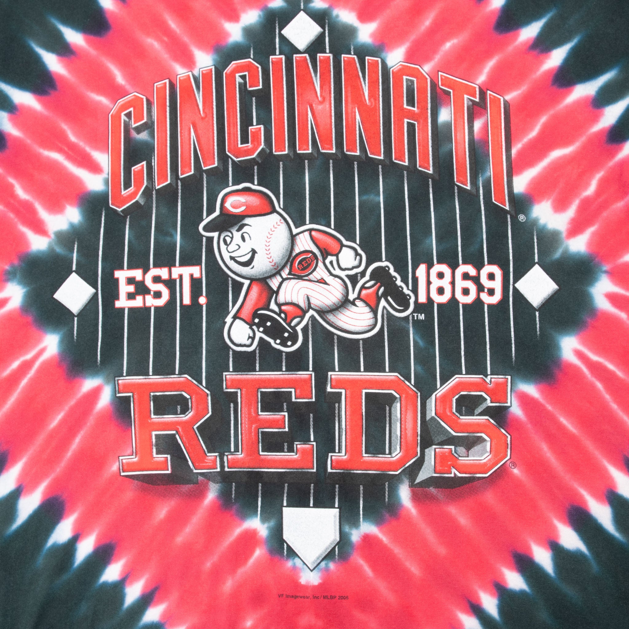 Vintage MLB Cincinnati Reds Tie Dye Tee Shirt 2005 Size XL Made In USA With Single Stitch Sleeves