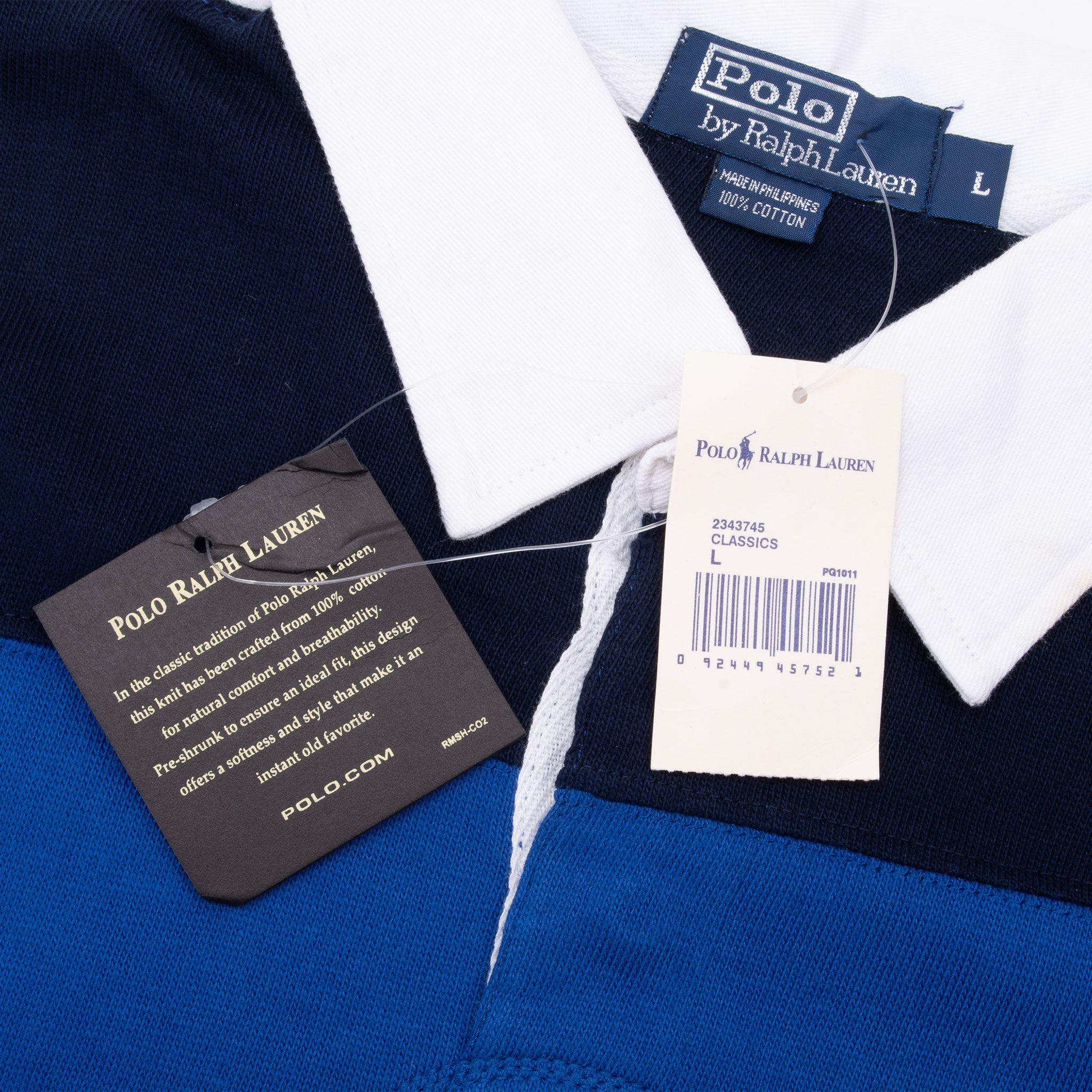 Vintage Ralph Lauren Blue Stripes Rugby Polo Shirt 1990S Size Large Deadstock