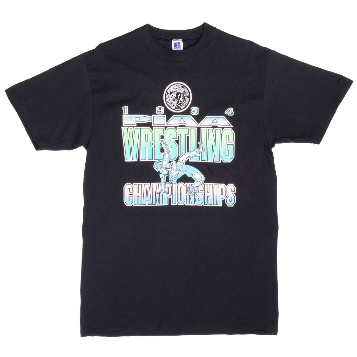 Full front view of black 1994 PIAA Wrestling Championships T-shirt