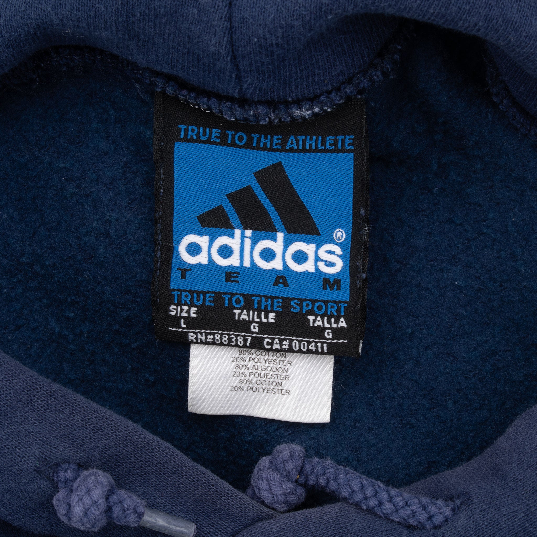 Vintage Adidas Navy Blue Hoodie Sweatshirt 1990S Size Large Made In Usa