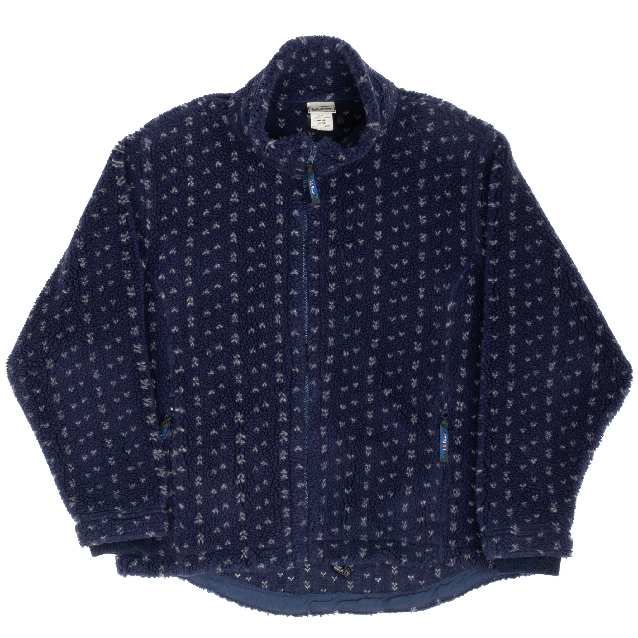 Vintage Ll Bean Blue Polka Dot Fleece Jacket Size Large Women Made In Usa