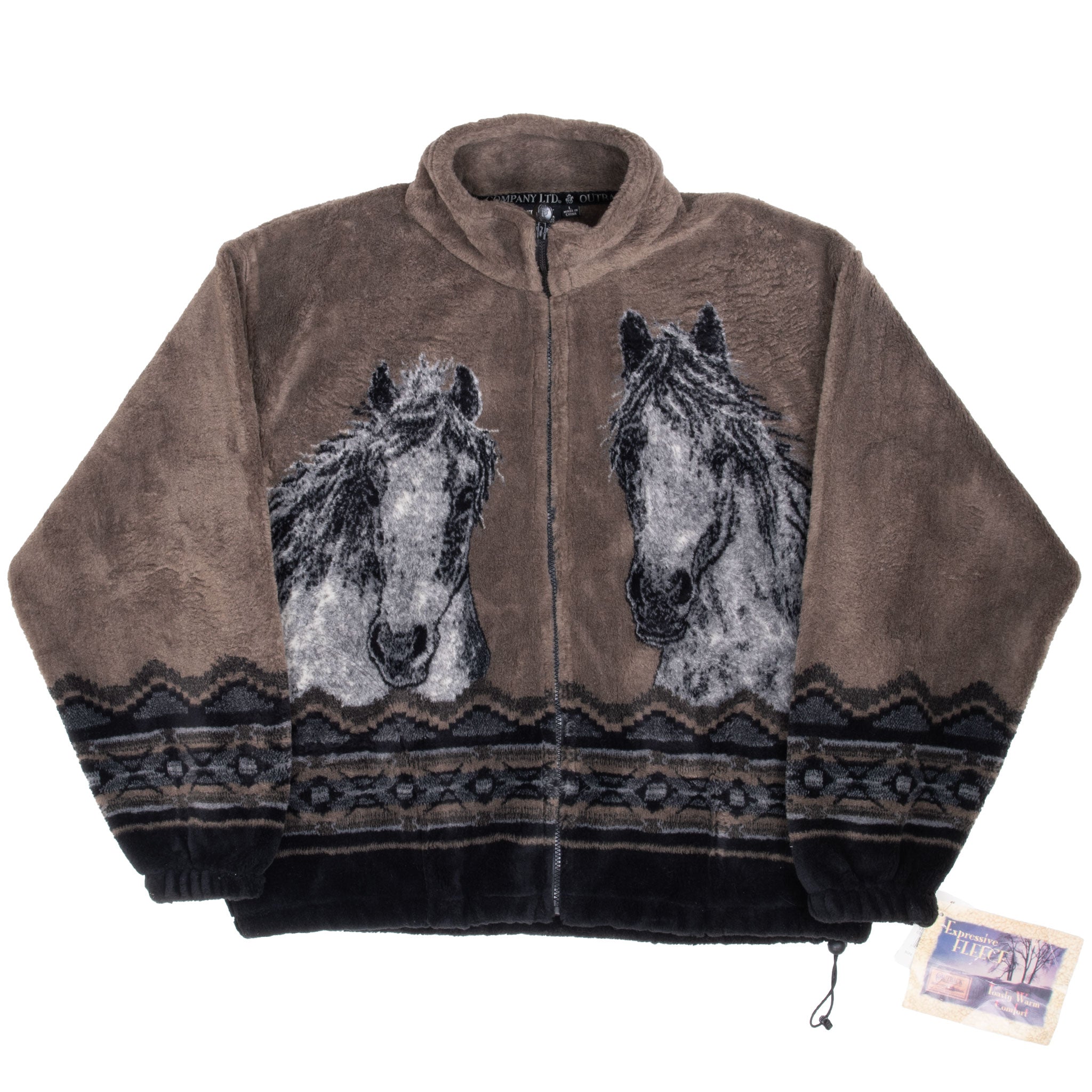Vintage Animal Print Wild Horses Outback Fleece Jacket Size Large Deadstock